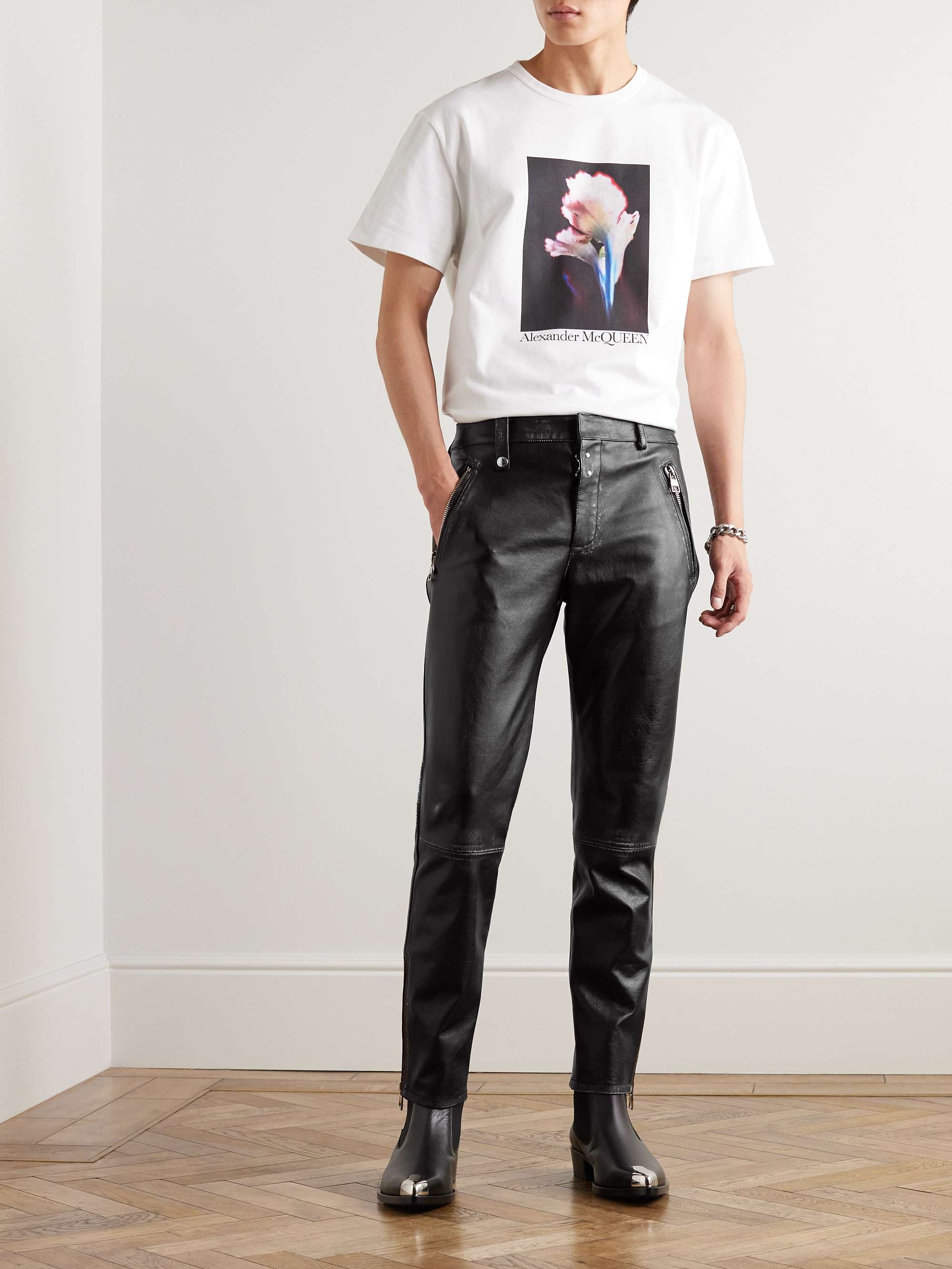 ALEXANDER MCQUEEN Slim-Fit Zip-Detailed Leather Trousers for Men | MR PORTER