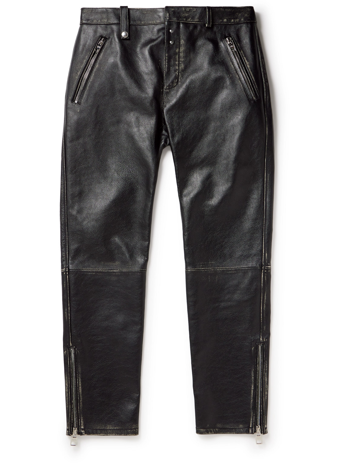 Slim-Fit Zip-Detailed Leather Trousers