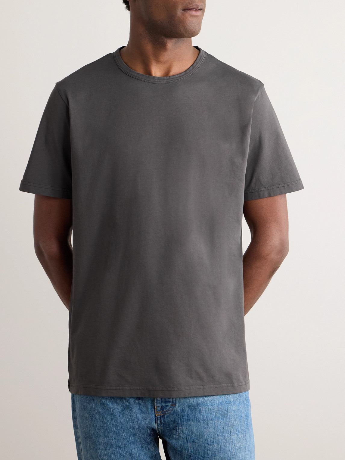 Shop Mr P Garment-dyed Organic Cotton-jersey T-shirt In Brown