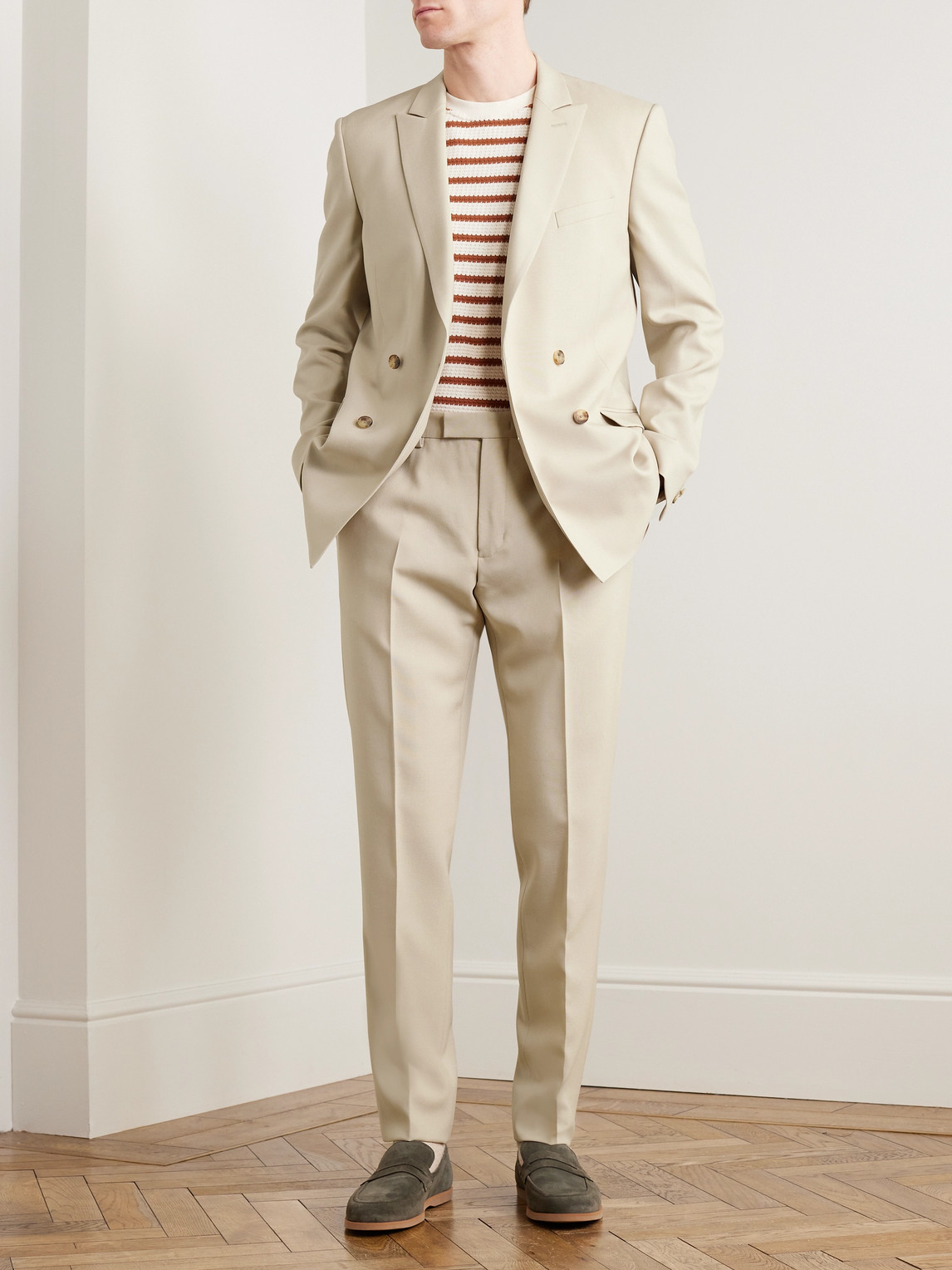 Shop Mr P Phillip Straight-leg Wool And Mohair-blend Suit Trousers In Neutrals