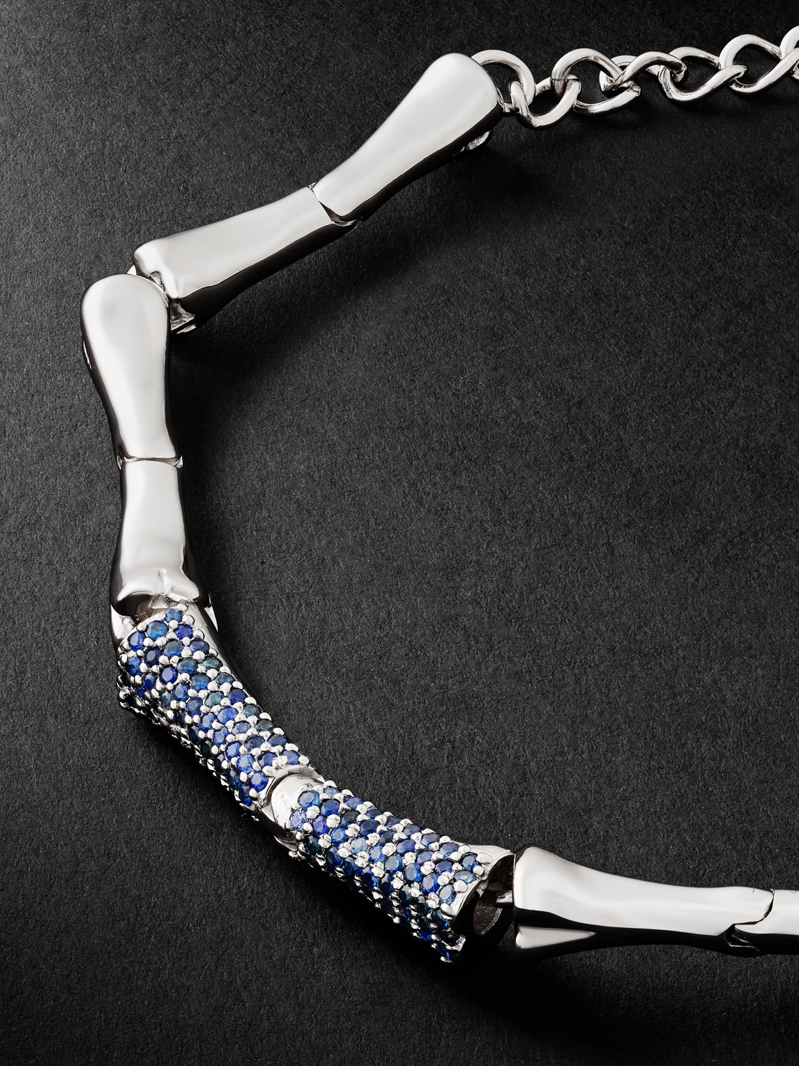 Shop Pattaraphan Solo Pavé Chunky Remnants Rhodium-plated Sapphire Bracelet In Silver