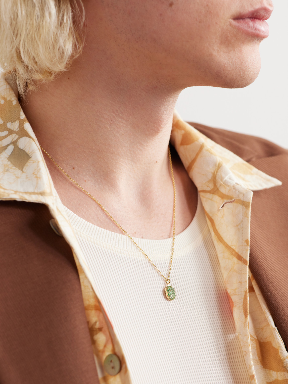 Shop Pattaraphan Baby Locket 14-karat Gold Emerald Pendant Necklace In Green