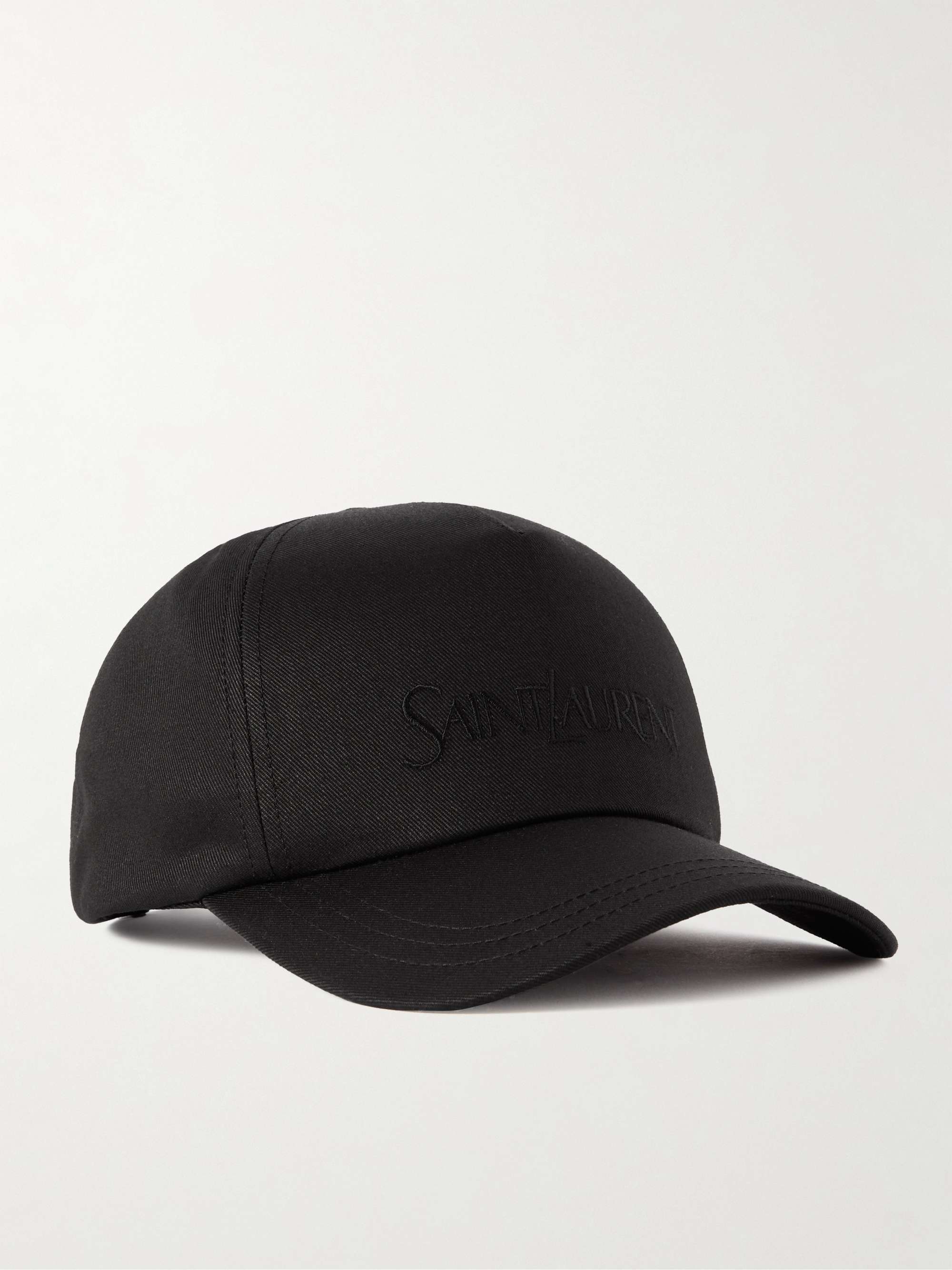 أسود قبعة بيسبول من مزيج كتان الغبردين والقطن مطرزة بشعار العلامة | SAINT  LAURENT | MR PORTER
