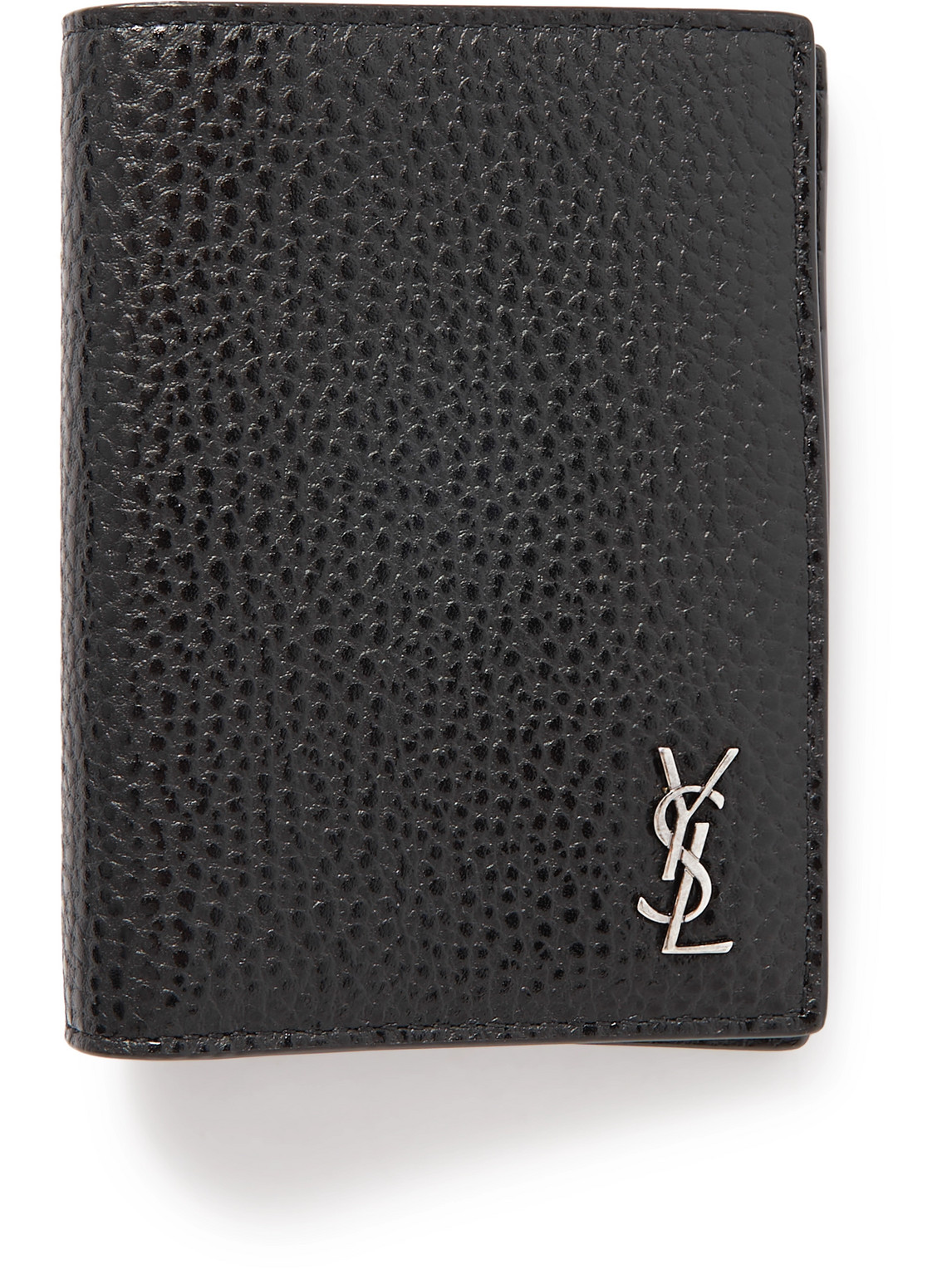 Saint Laurent Tiny Cassandre Logo-appliquéd Full-grain Leather Bifold Wallet In Black
