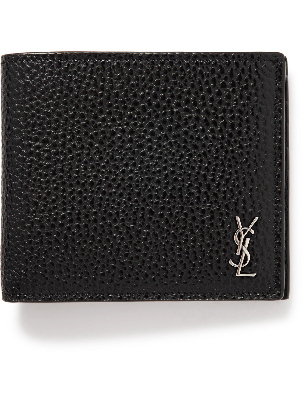 Saint Laurent Tiny Cassandre Logo-appliquéd Full-grain Leather Billfold Wallet In Black