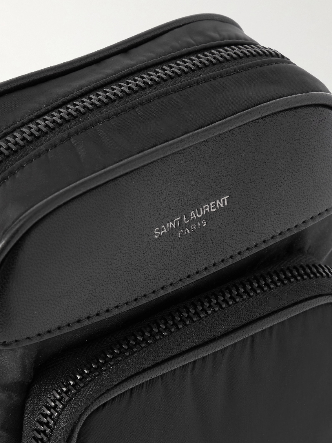 Shop Saint Laurent City Mini Logo-print Leather-trimmed Shell Camera Bag In Black