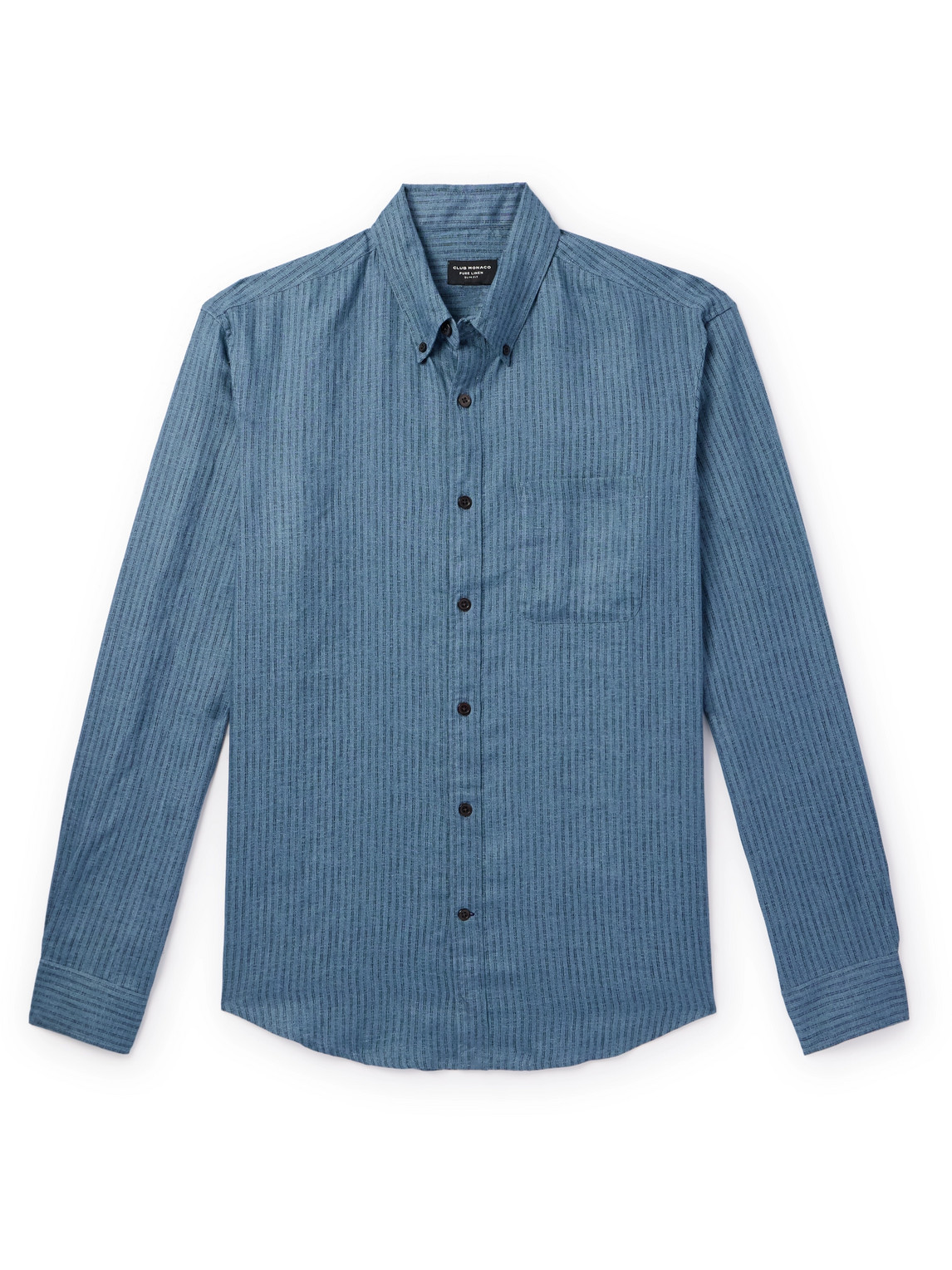 Club Monaco Slim-fit Button-down Collar Striped Linen Shirt In Blue
