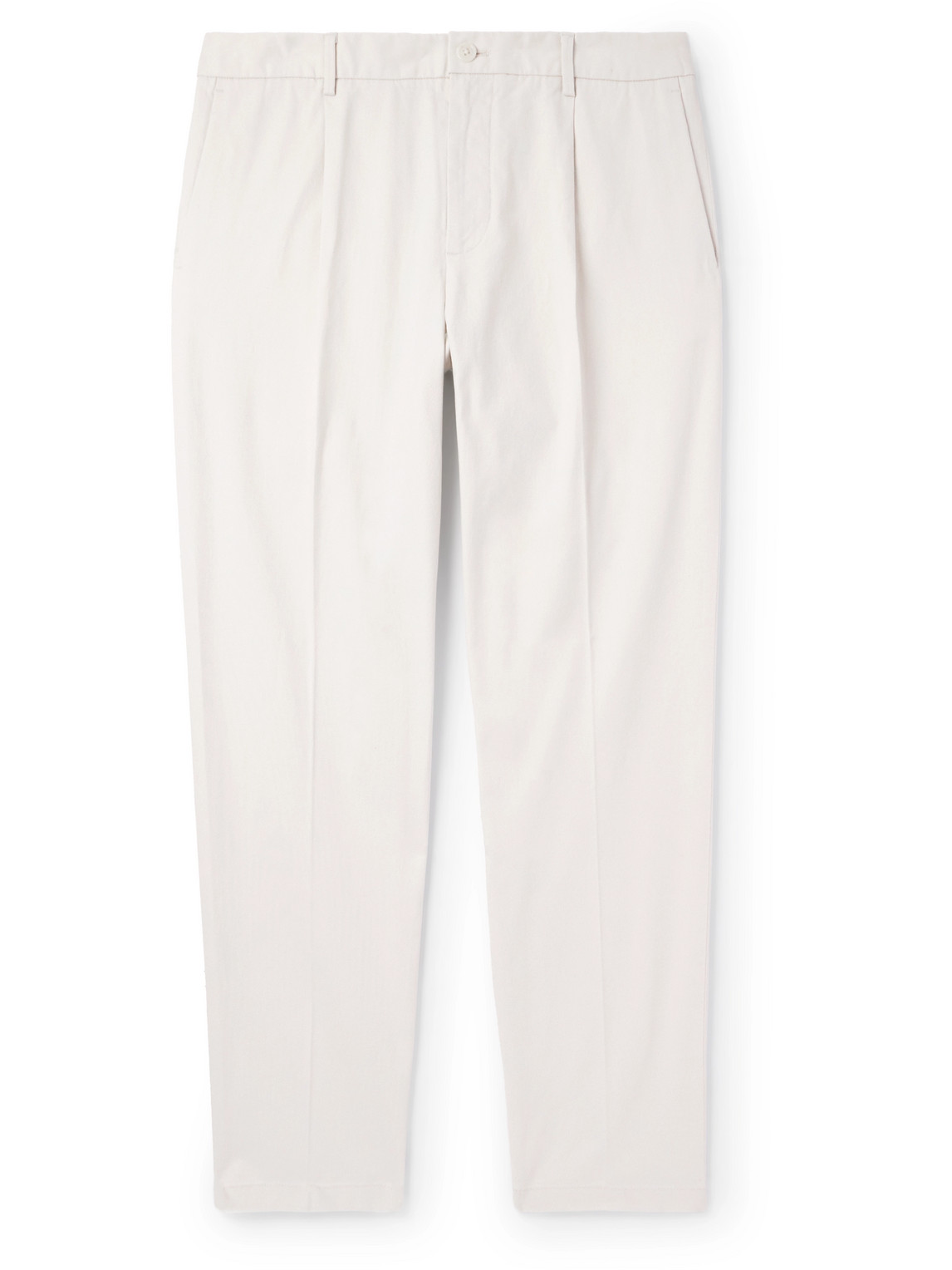 Club Monaco Straight-leg Pleated Cotton-blend Trousers In White
