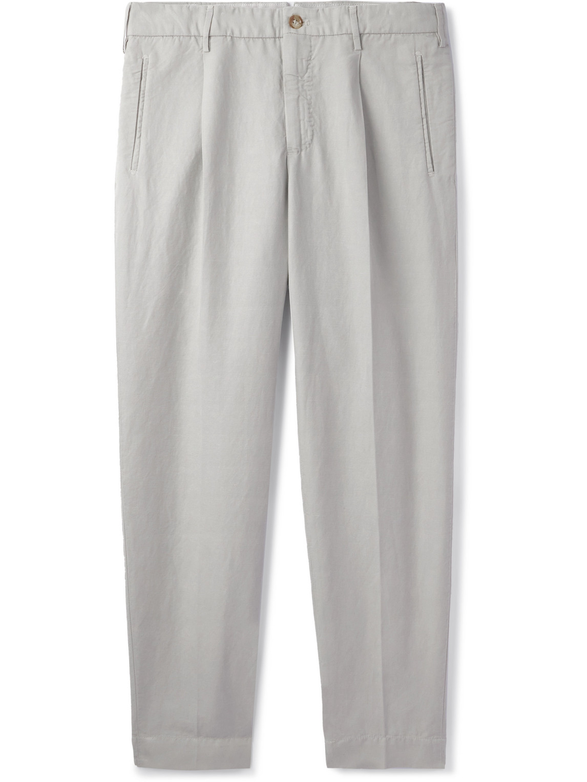 Tapered Cropped Pleated Chinolino Trousers