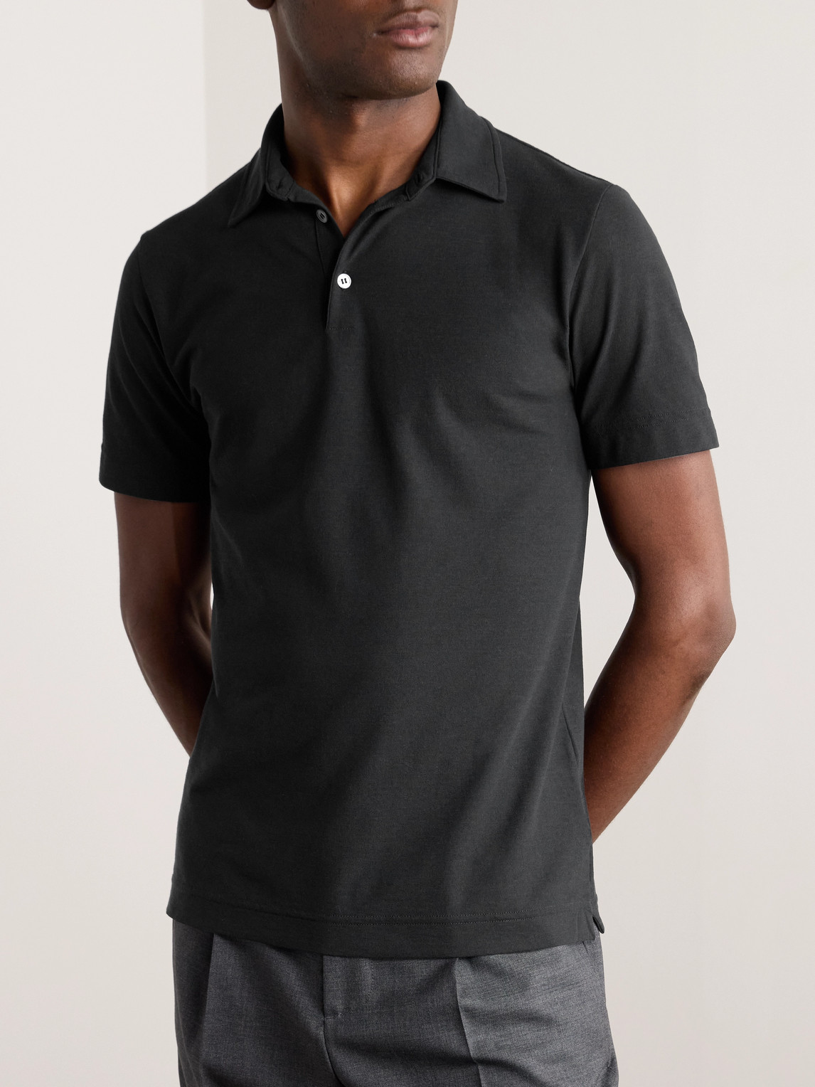 Shop Incotex Zanone Slim-fit Icecotton-jersey Polo Shirt In Black