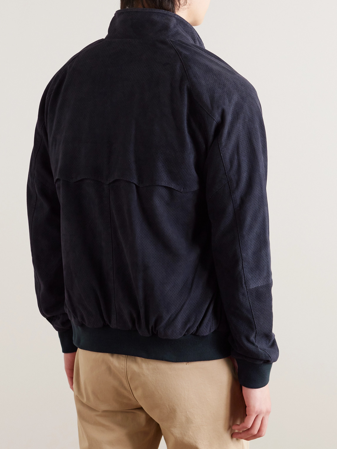 Shop Baracuta G9 Perforated Suede Bomber Jacket In Blue