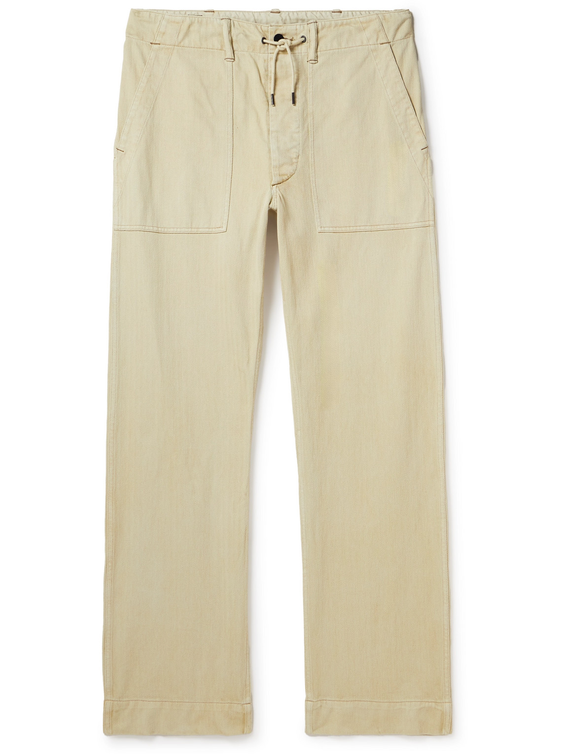 Rrl Wilton Straight-leg Herringbone Cotton Drawstring Trousers In Neutrals