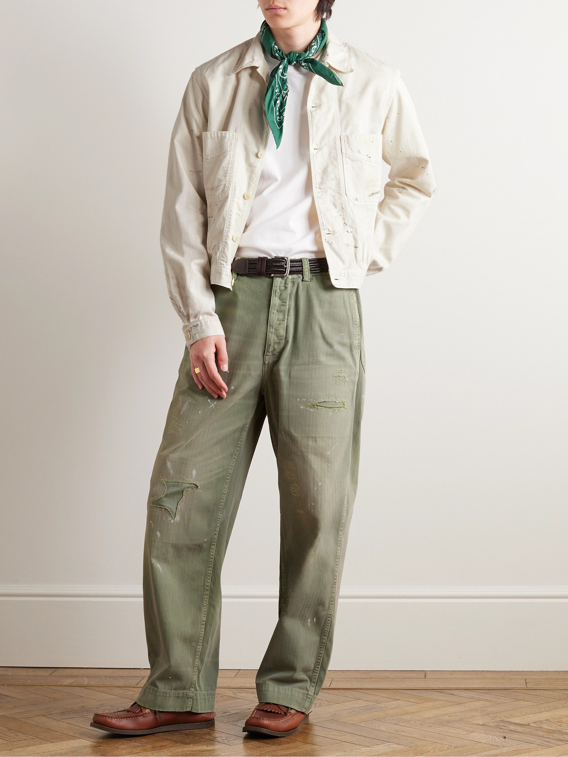 Shop Rrl Mathieu Paint-splattered Cotton-twill Shirt Jacket In Neutrals