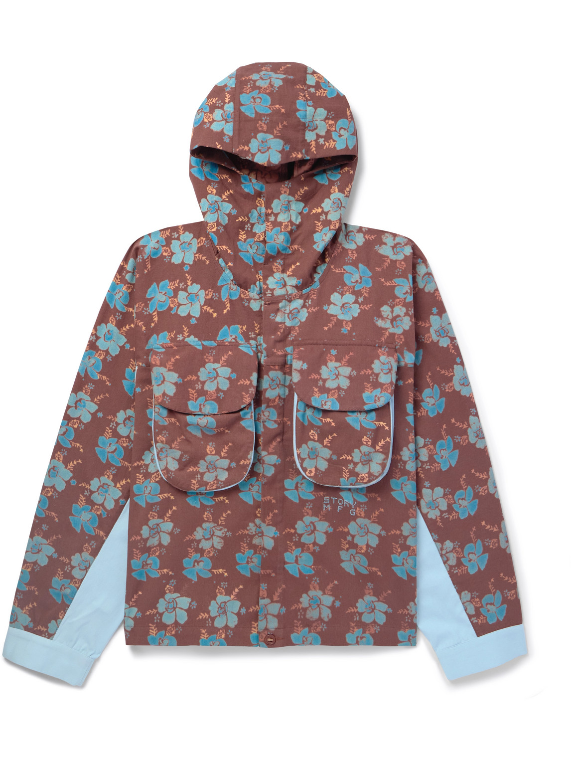 Story Mfg. Forager Floral-print Organic Cotton-twill Hooded Jacket In Brown