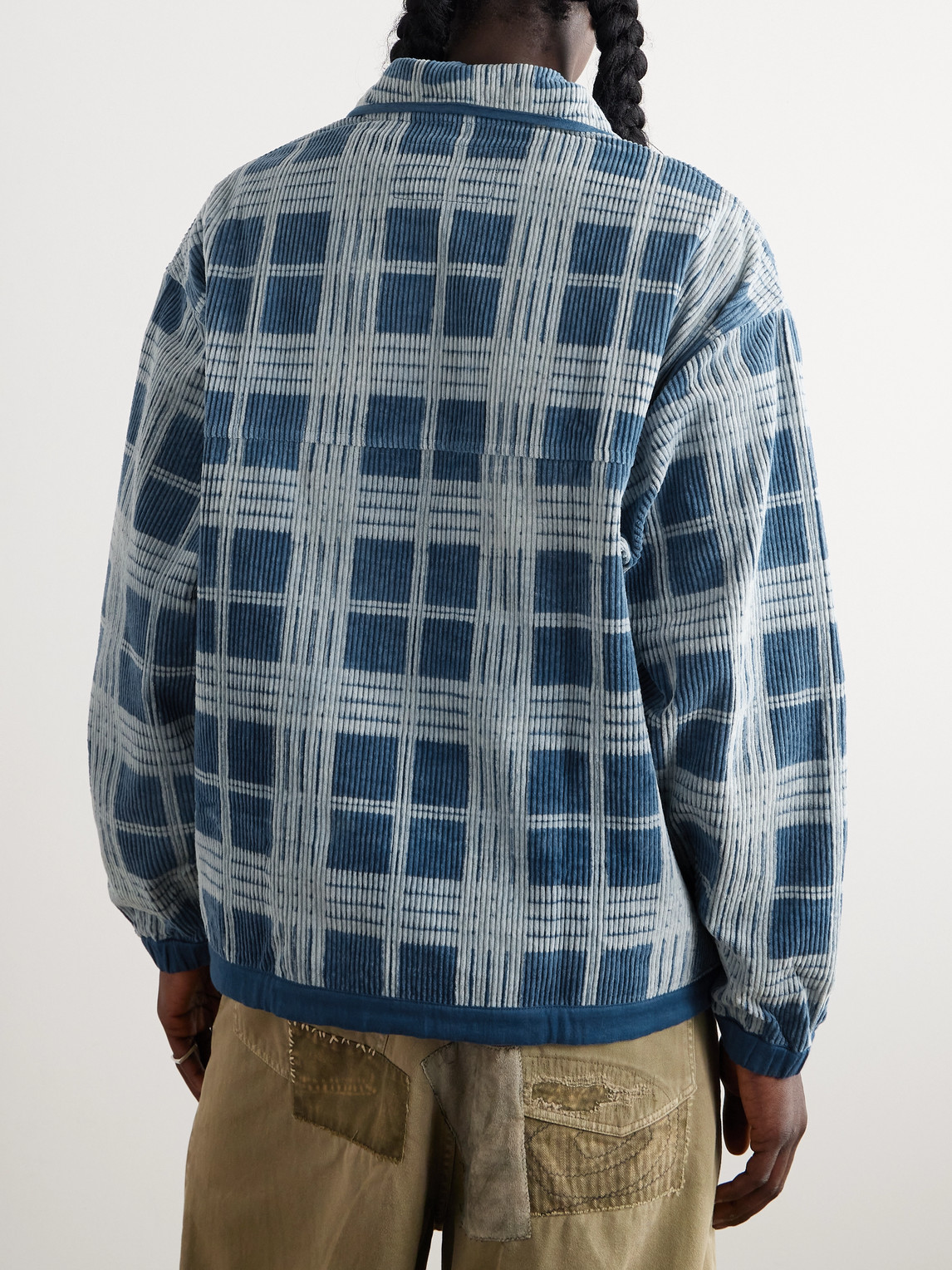 Shop Story Mfg. Polite Logo-embroidered Checked Organic Cotton-corduroy Sweatshirt In Blue
