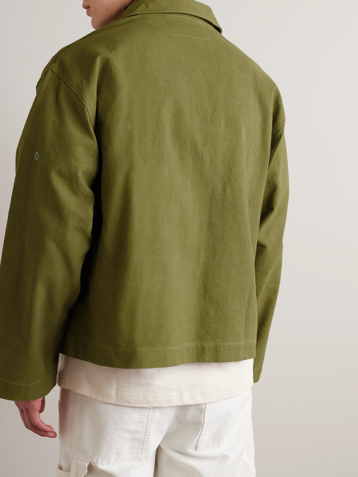 Shop Story Mfg. Embroidered Organic Cotton-canvas Overshirt In Green