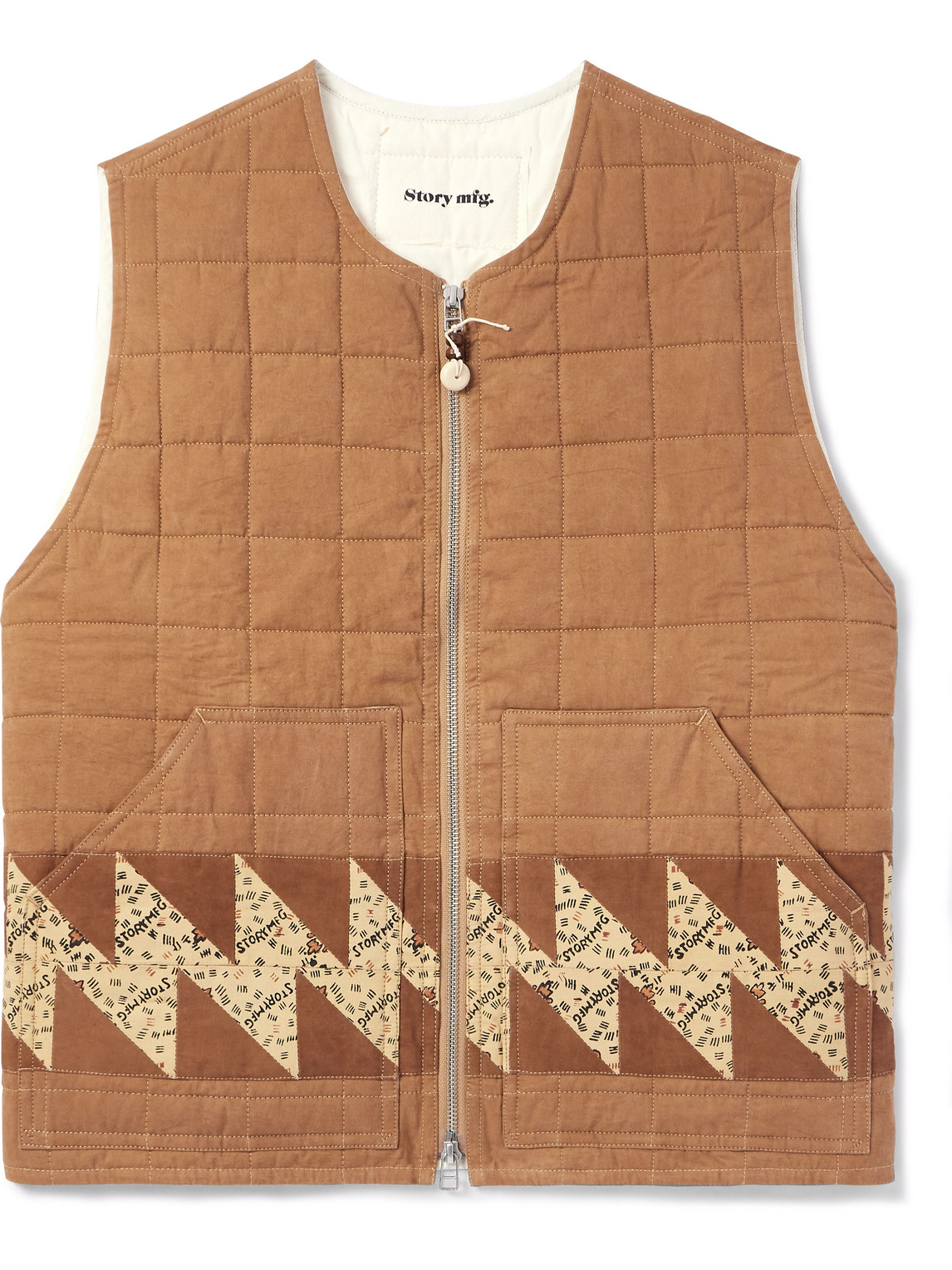 Story Mfg. Saturn Patchwork Quilted Organic Cotton Gilet In Brown