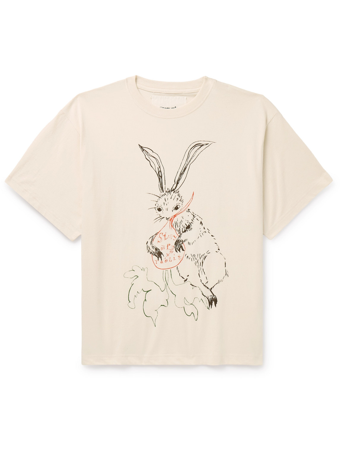 Story Mfg. Rabbit Grateful Printed Organic Cotton-jersey T-shirt In Neutrals