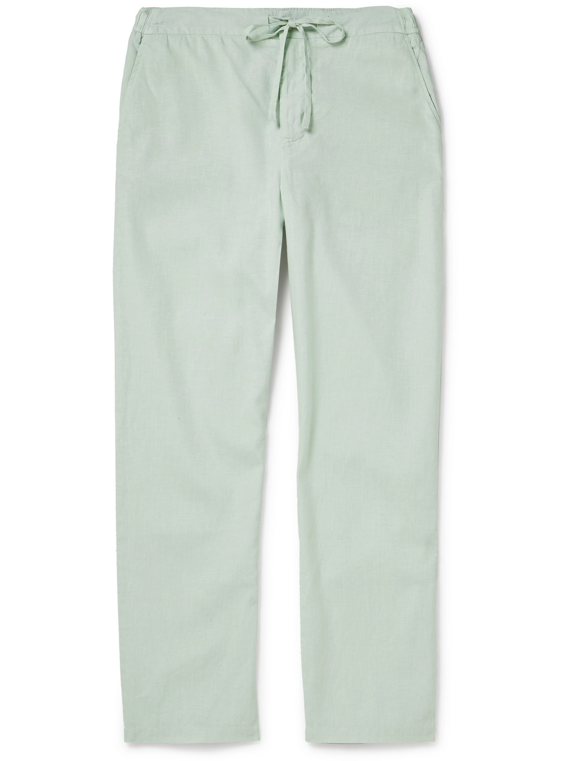 Frescobol Carioca Mendes Straight-leg Stretch Linen And Cotton-blend Drawstring Trousers In Green