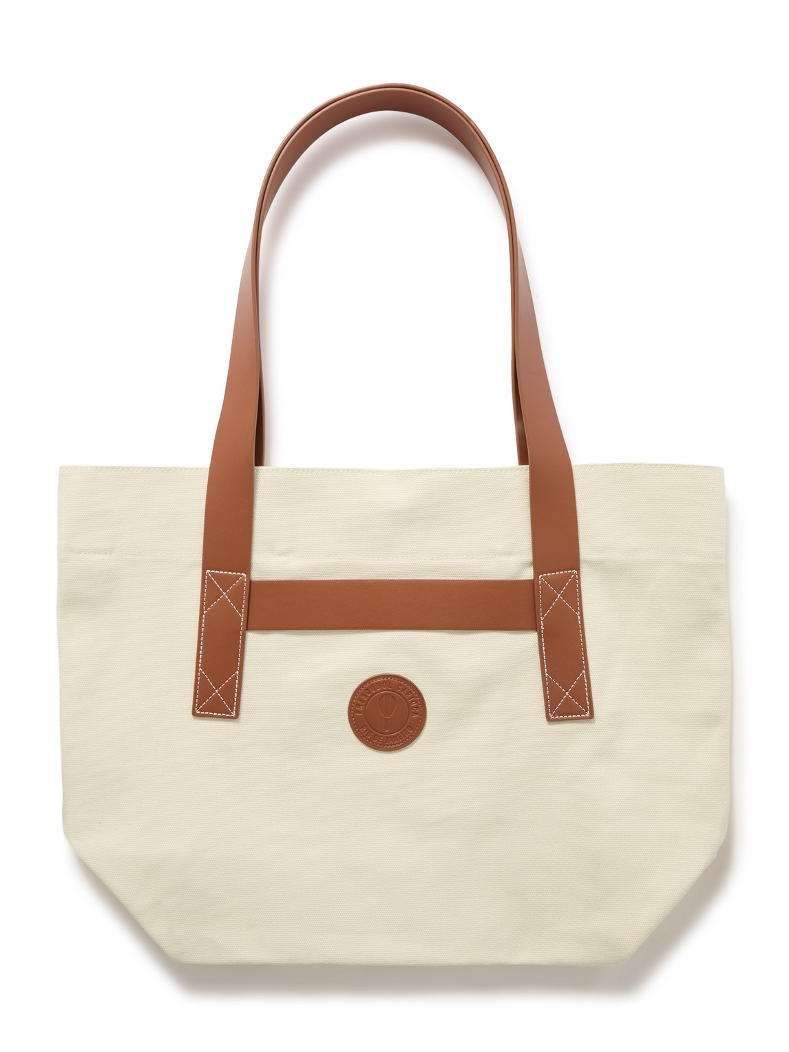 Frescobol Carioca Leather-trimmed Logo-embossed Cotton-canvas Tote Bag In White