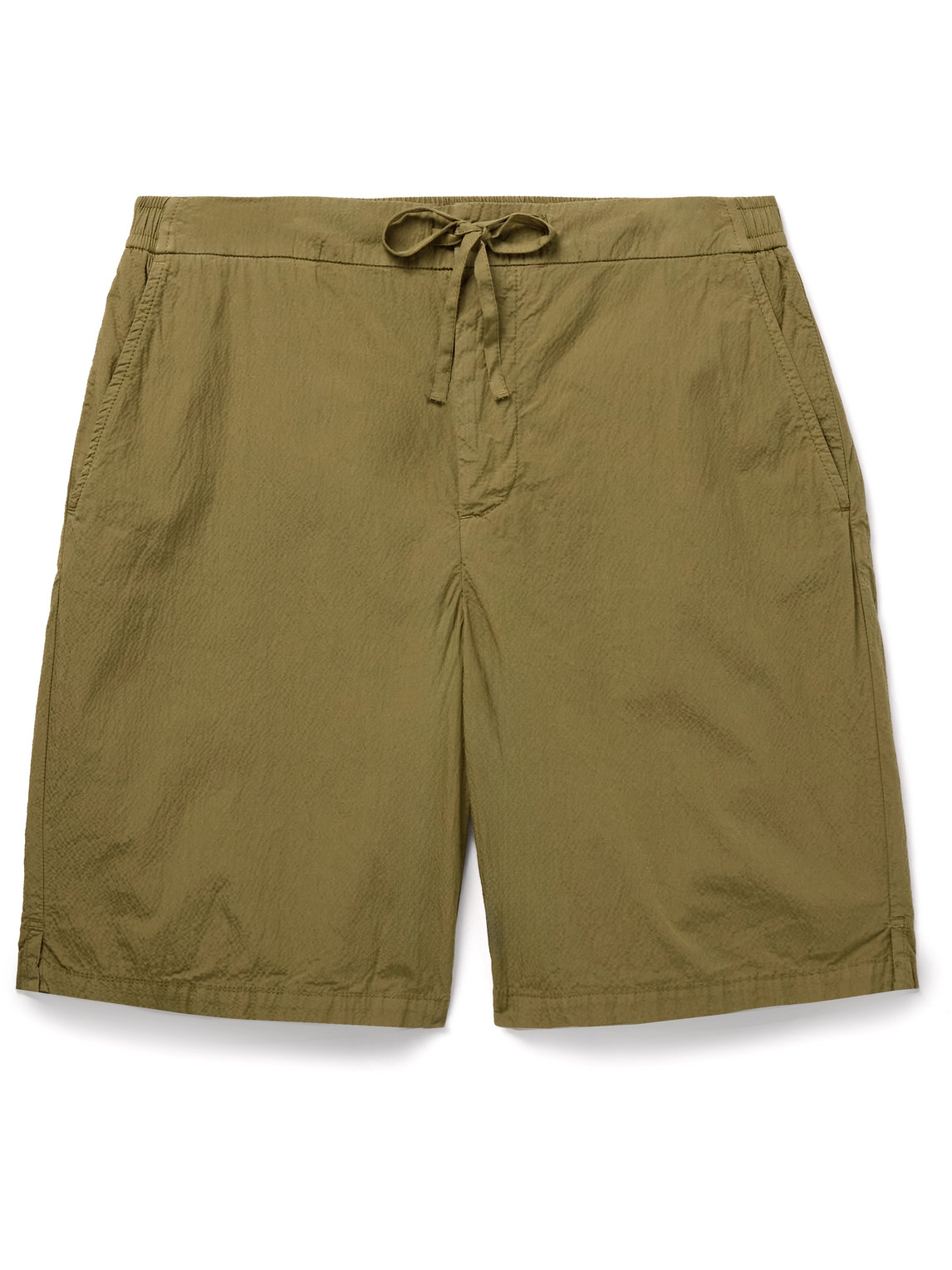 Frescobol Carioca Sergio Straight-leg Cotton-blend Seersucker Drawstring Shorts In Green