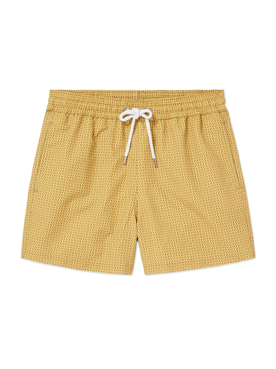 Frescobol Carioca Ipanmena Straight-leg Mid-length Printed Recycled-shell Swim Shorts In Yellow