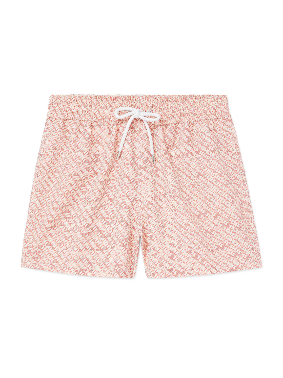 Frescobol Carioca Angra Straight-leg Mid-length Printed Recycled Swim Shorts In Orange