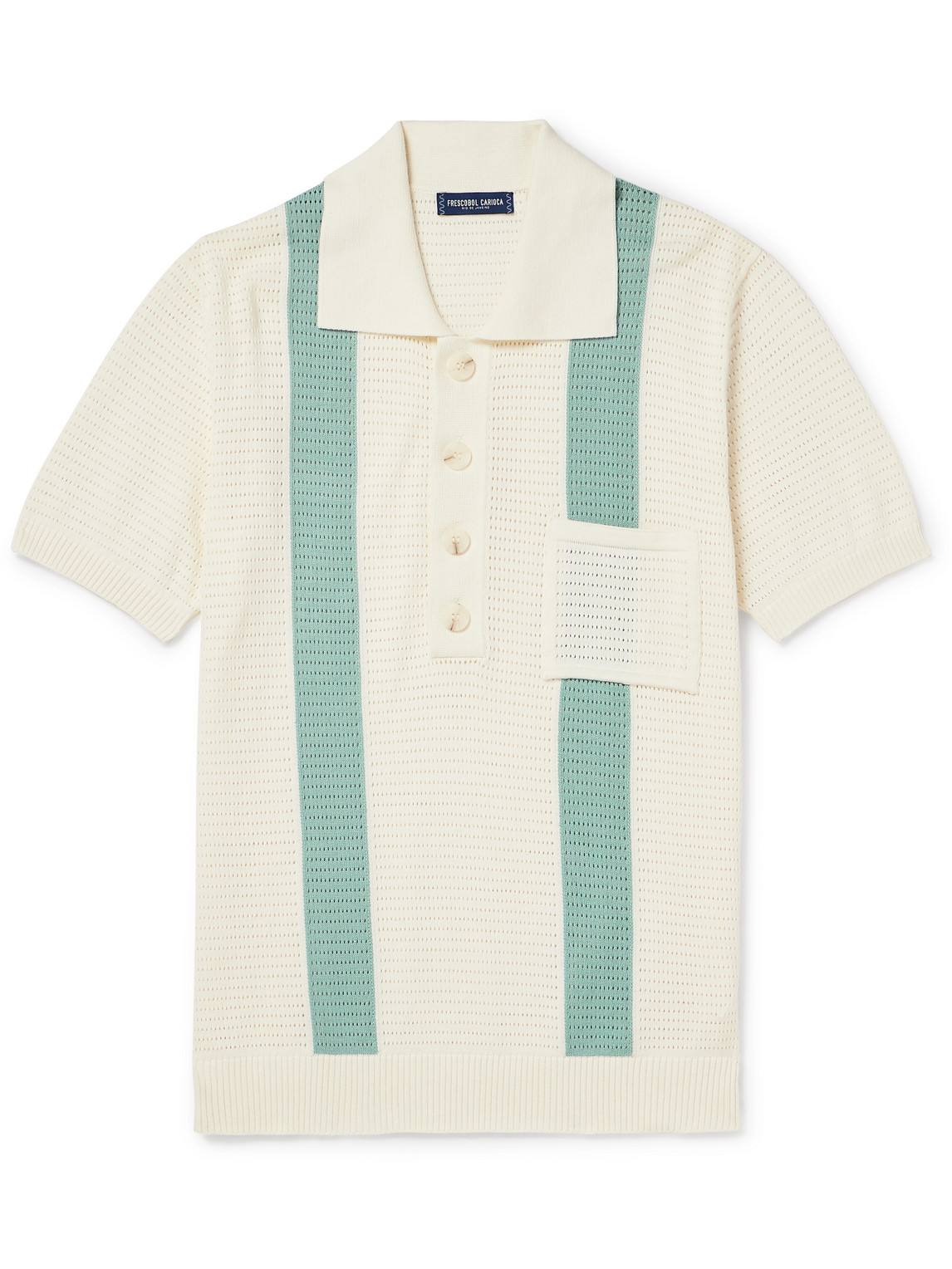 Frescobol Carioca Clemente Striped Pointelle-knit Cotton Polo Shirt In Neutrals