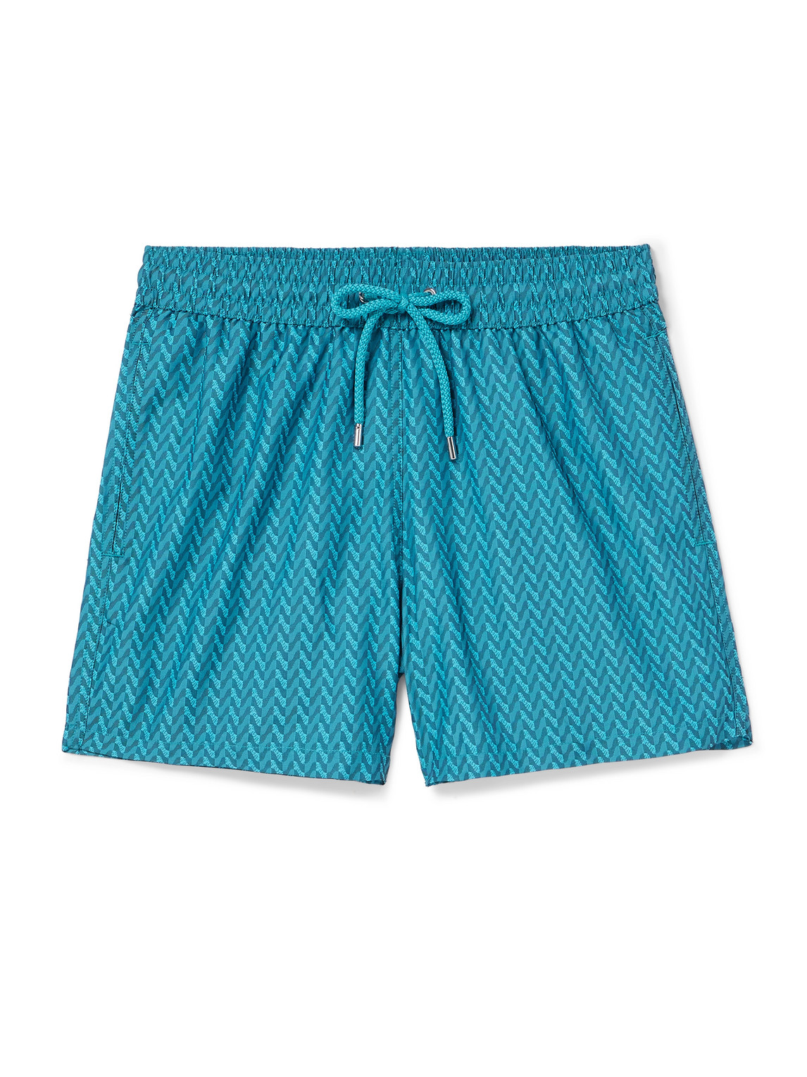 Frescobol Carioca Copacabana Straight-leg Mid-length Recycled Herringbone Swim Shorts In Blue