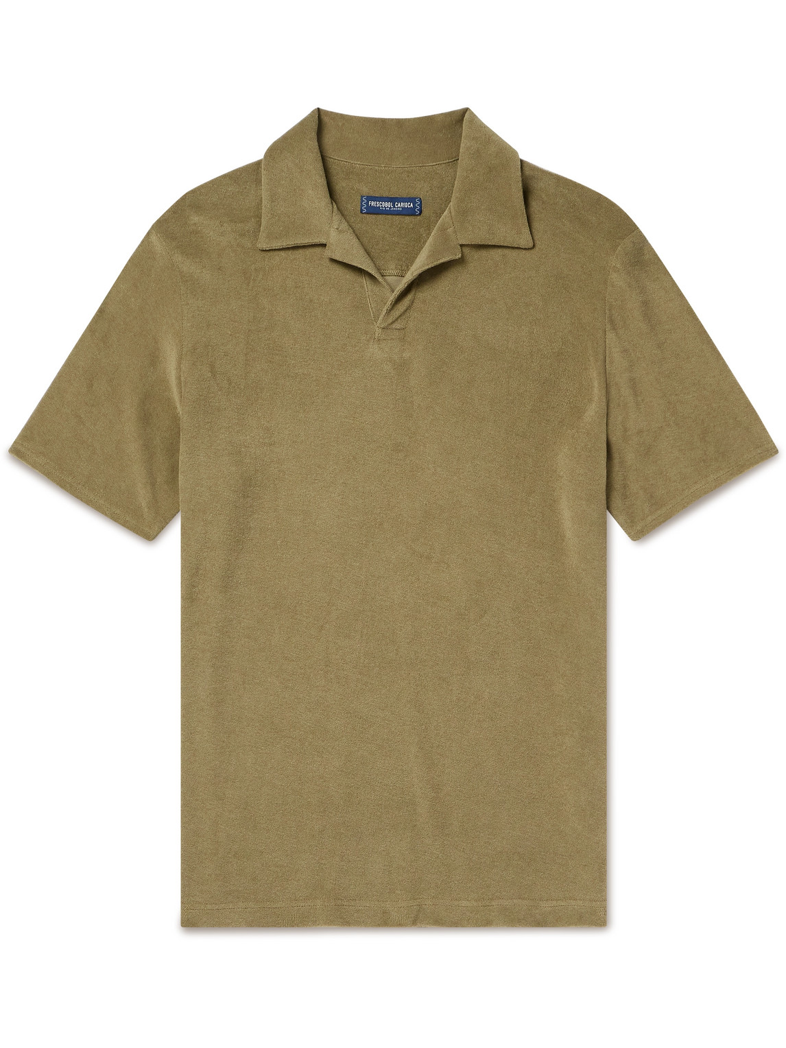 Frescobol Carioca Faustino Camp-collar Cotton, Lyocell And Linen-blend Terry Polo Shirt In Green