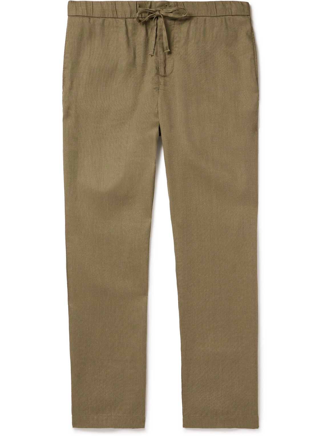 Frescobol Carioca Oscar Straight-leg Linen And Cotton-blend Drawstring Trousers In Green