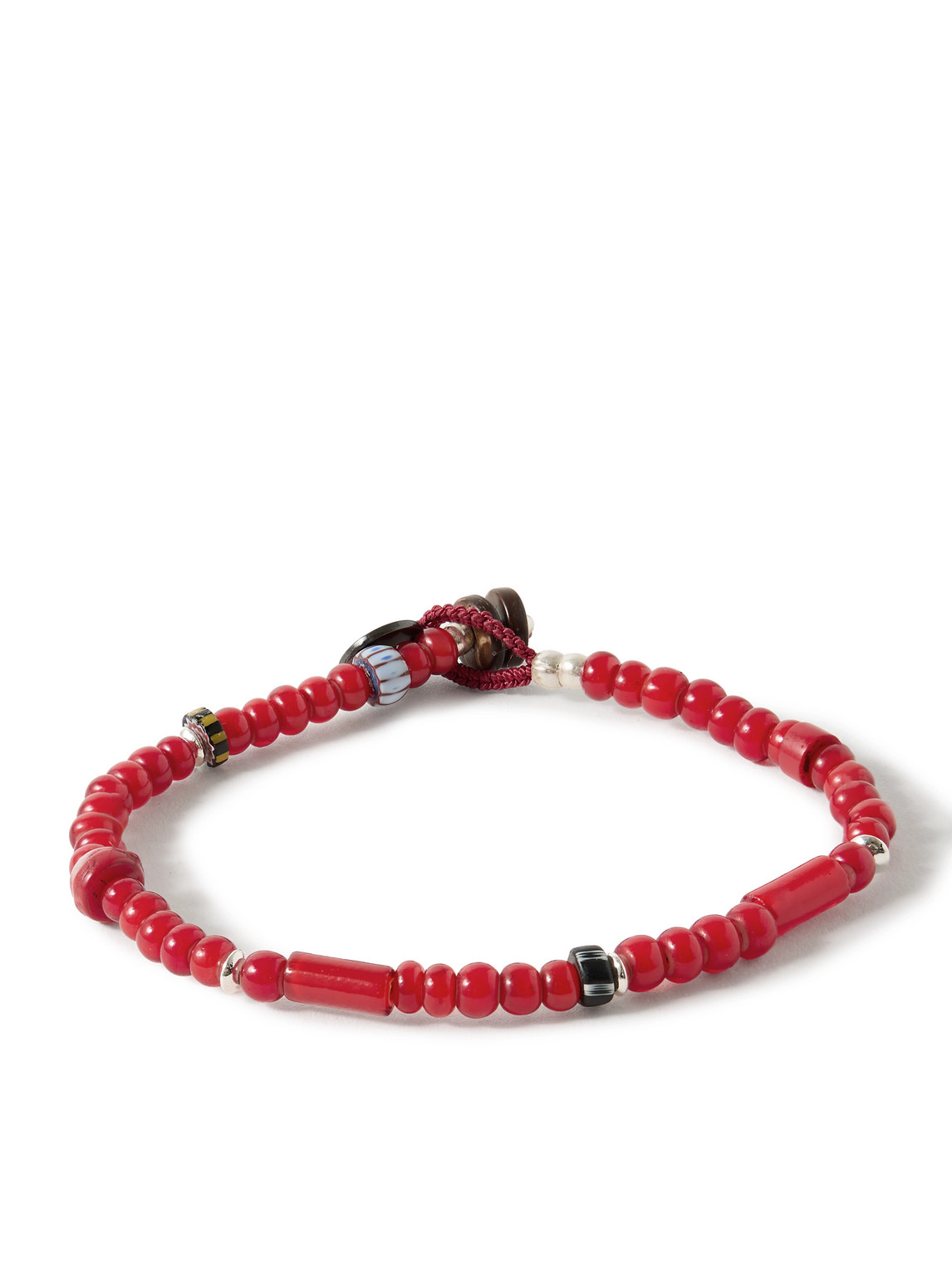 Mikia White Hearts Silver And Enamel Beaded Bracelet In Red