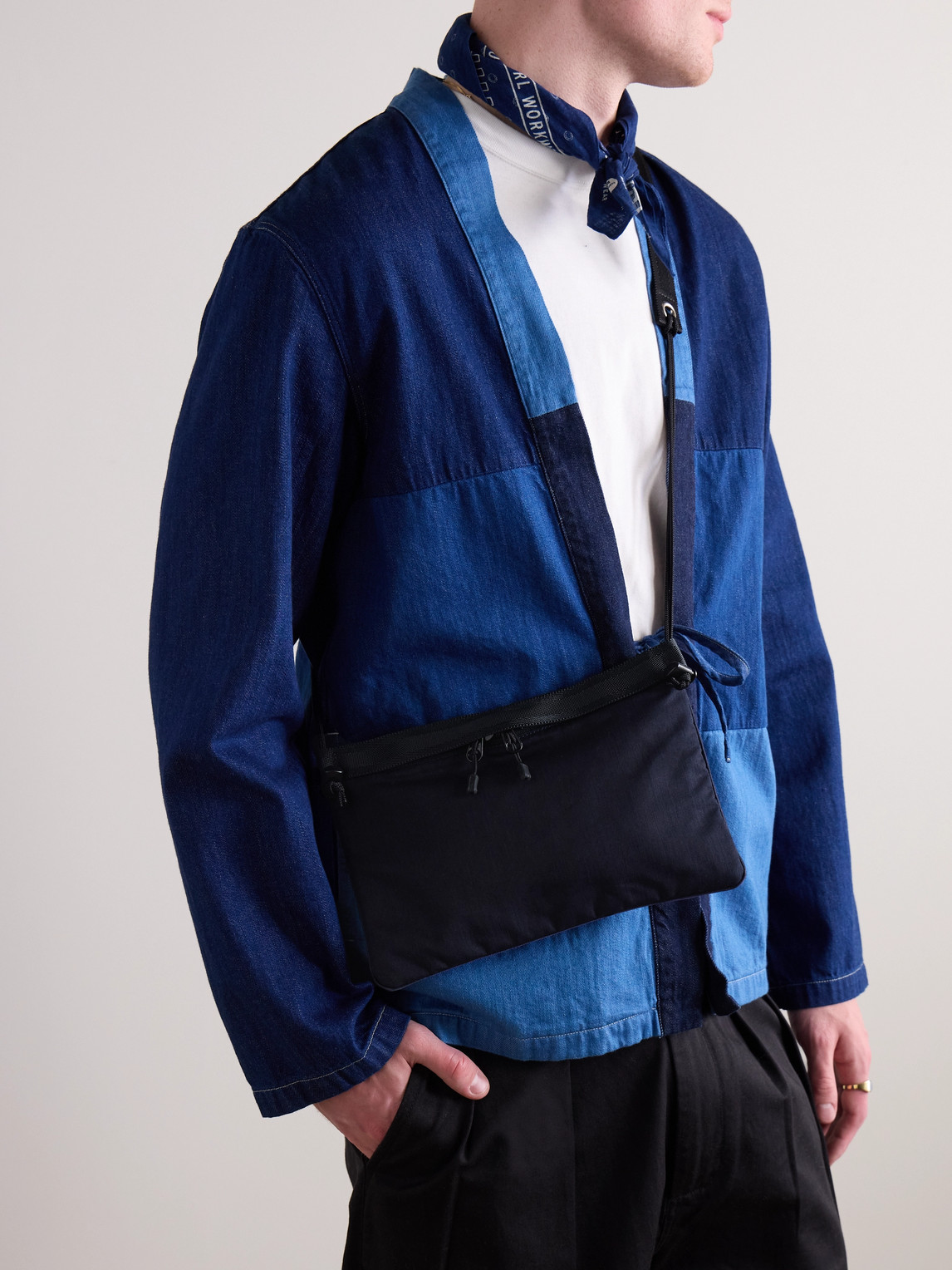 Shop Blue Blue Japan Webbing-trimmed Cotton-blend Canvas Messenger Bag In Blue