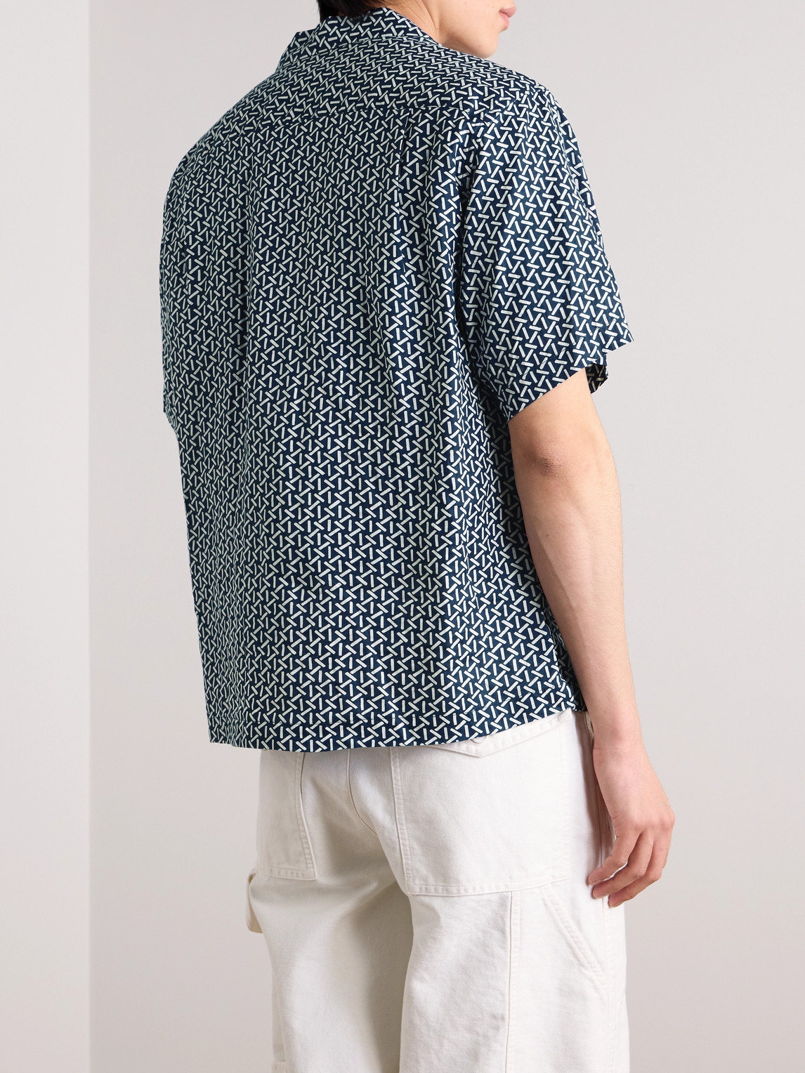 Shop Blue Blue Japan Camp-collar Printed Linen Shirt In Blue