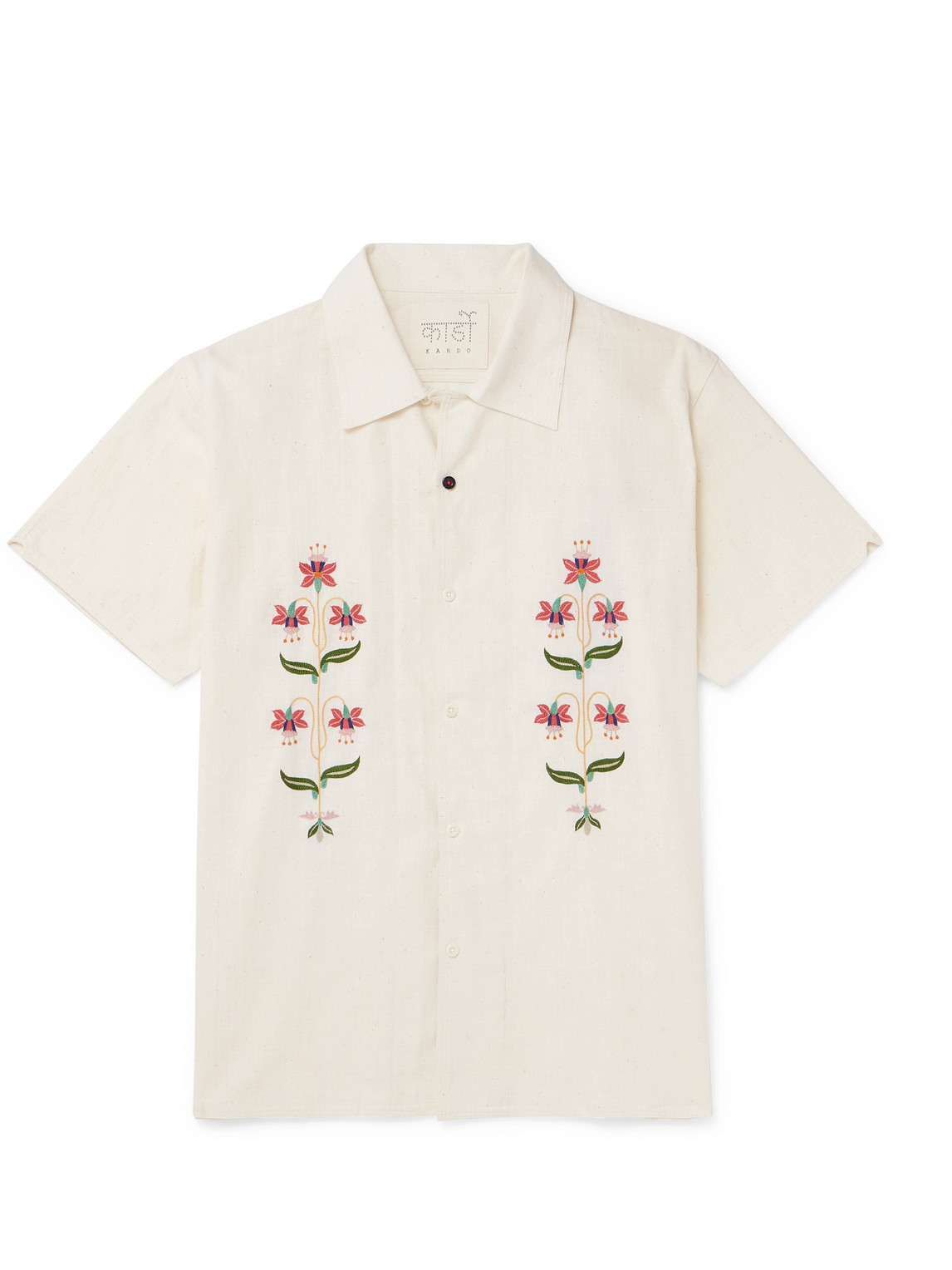 Kardo Chintan Convertible-collar Embroidered Cotton Shirt In White