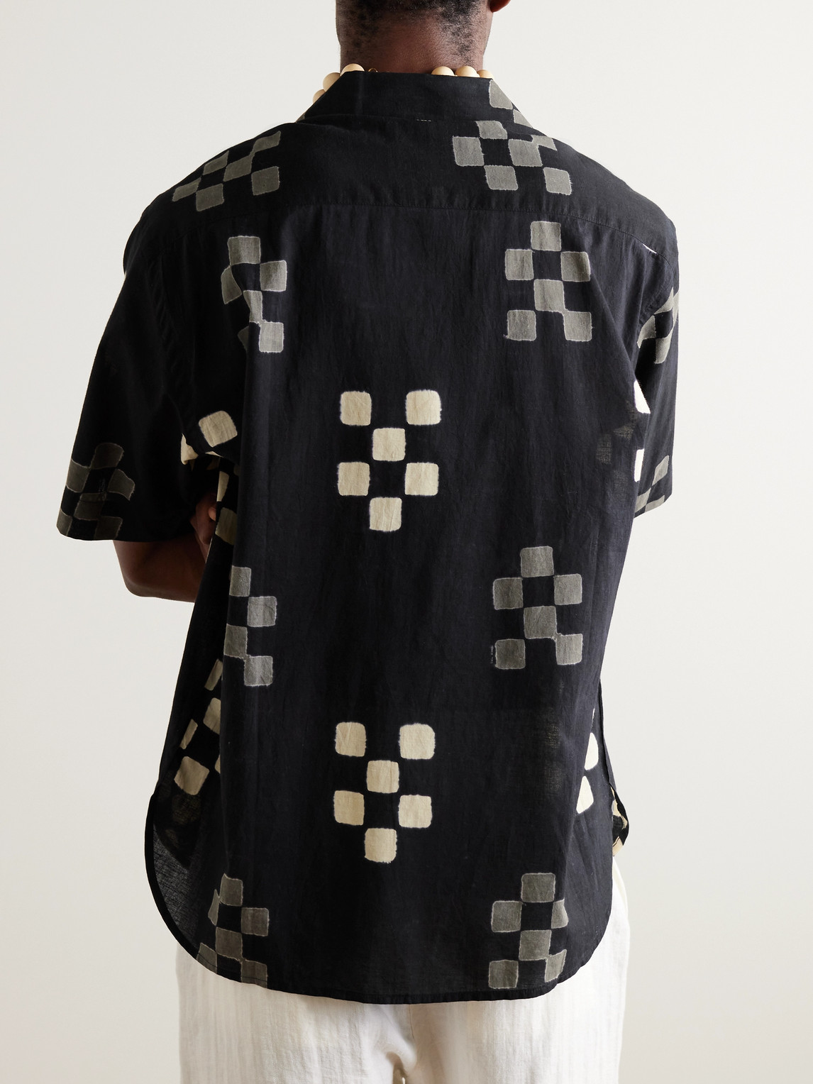 Shop Kardo Ronen Convertible-collar Checked Cotton Shirt In Black