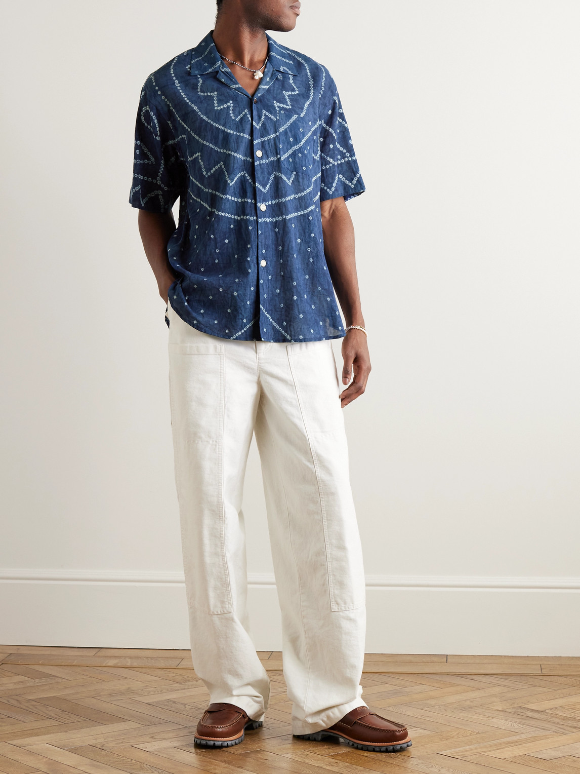 Shop Kardo Ronen Convertible-collar Garment-dyed Cotton Shirt In Blue