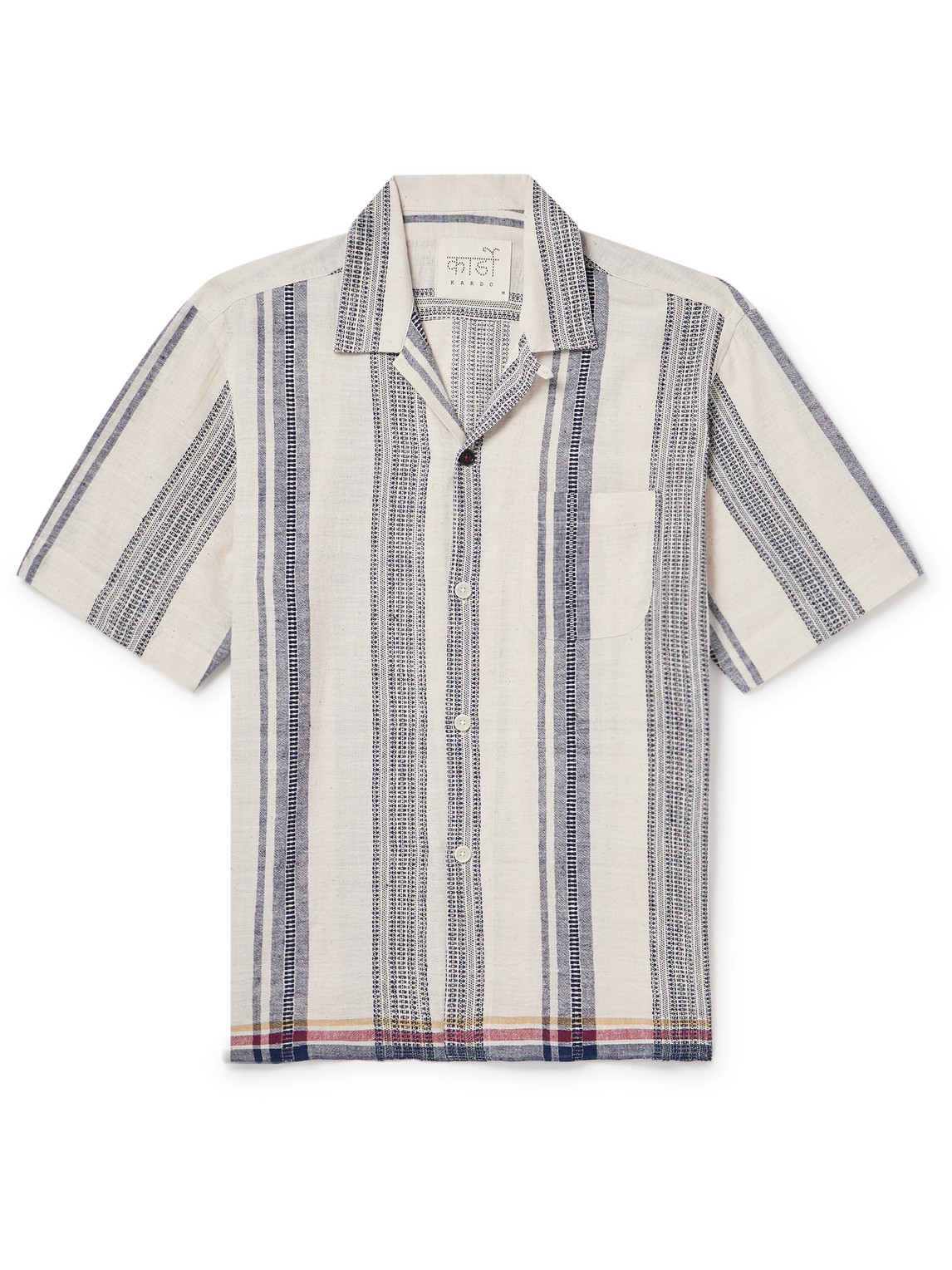 Kardo Ayo Convertible-collar Striped Embroidered Cotton Shirt In Blue