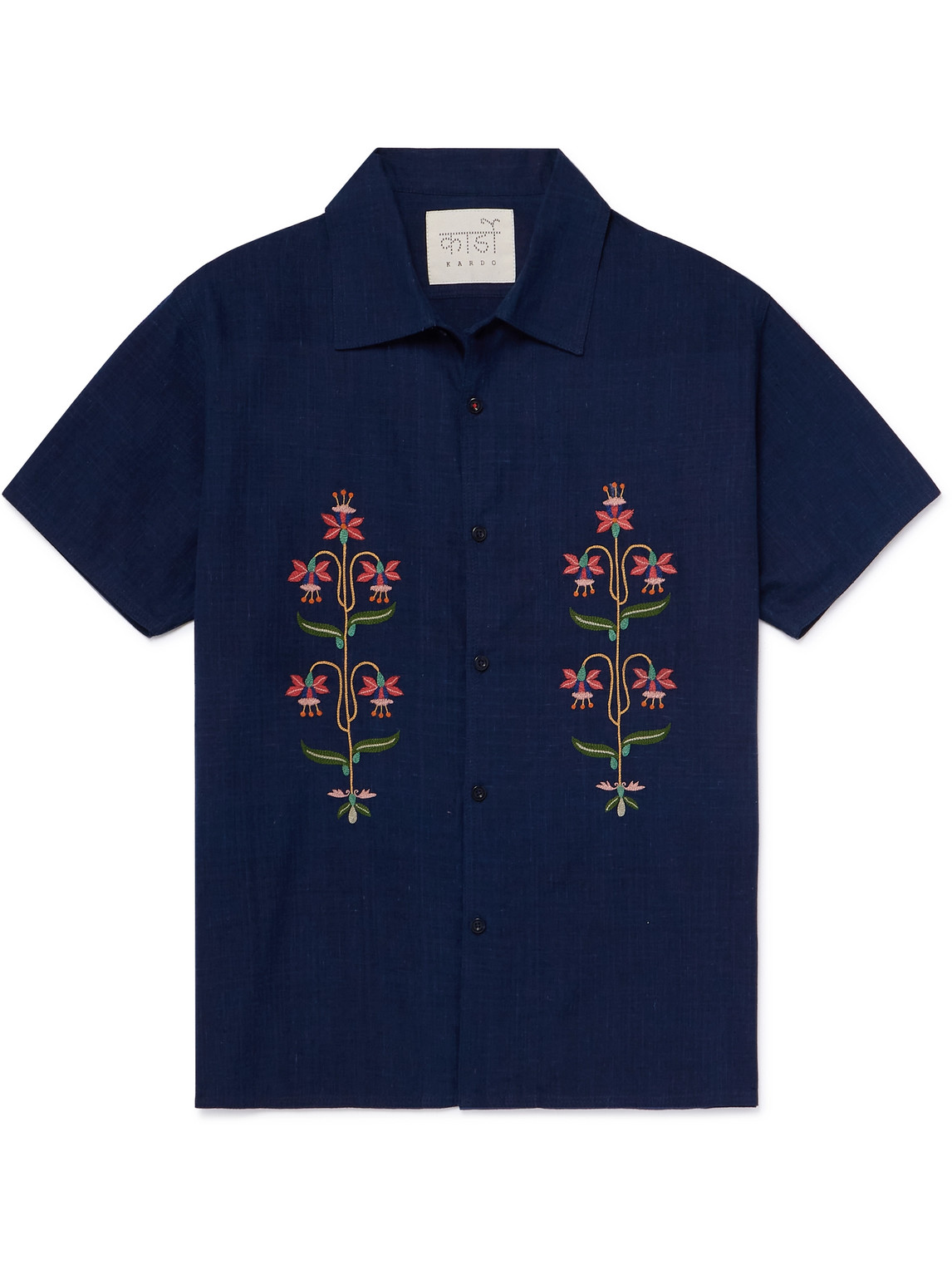 Kardo Chintan Convertible-collar Embroidered Cotton Shirt In Blue