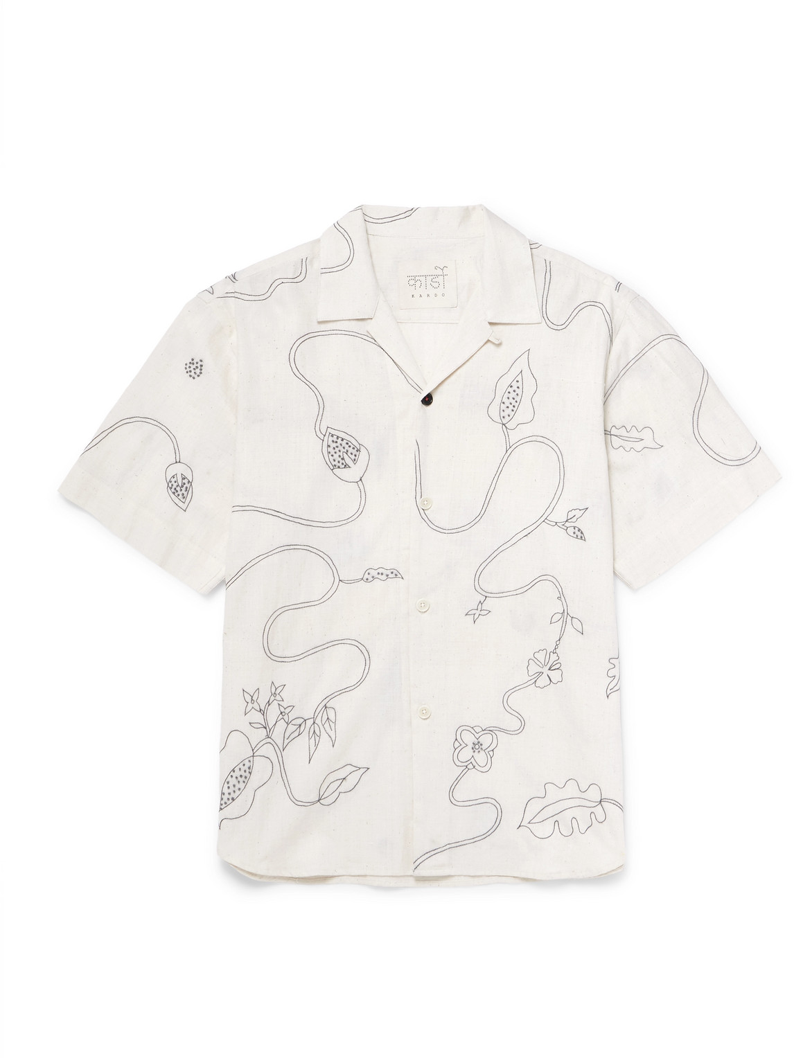 Kardo Ronen Convertible-collar Embroidered Cotton Shirt In White