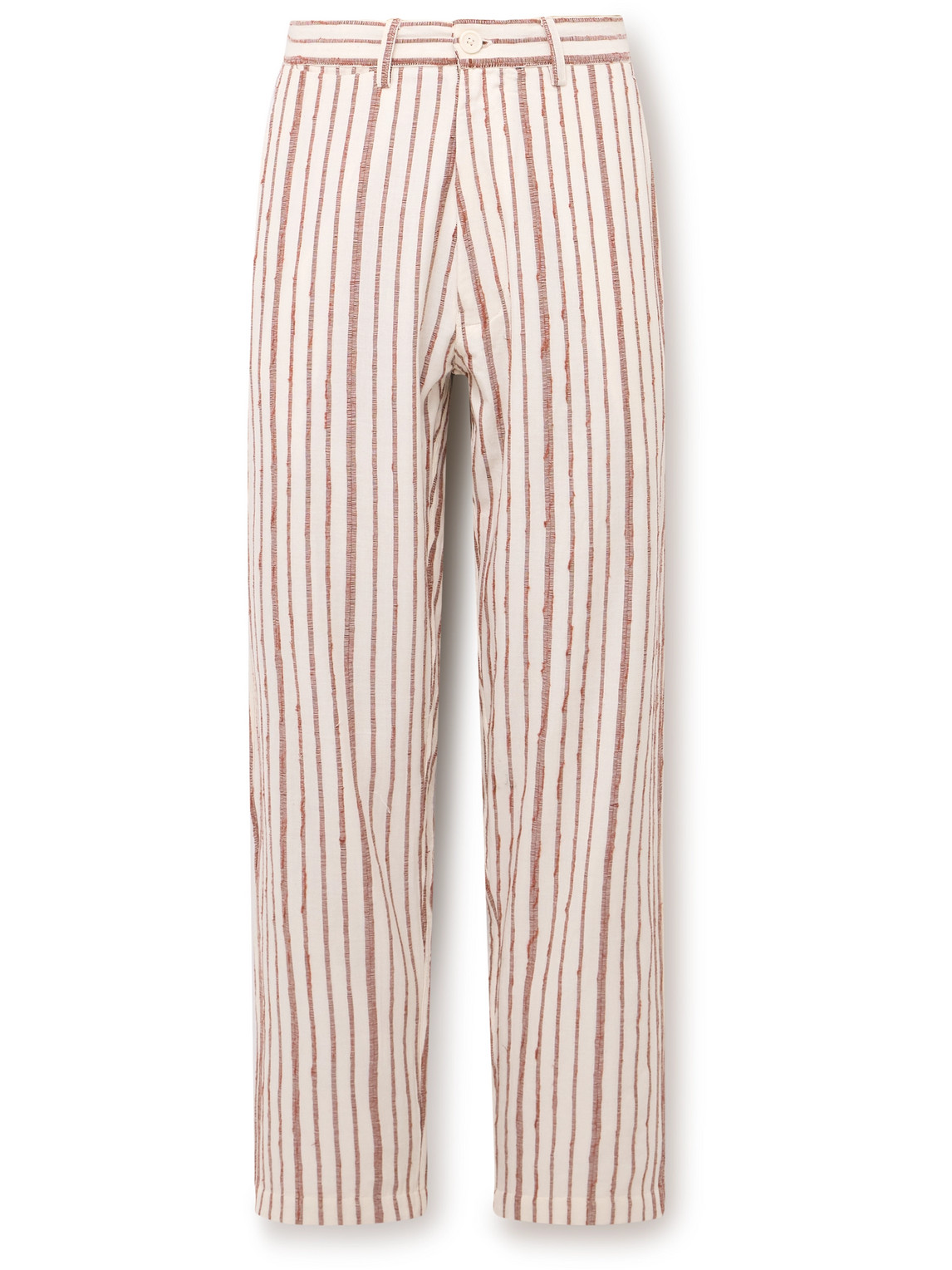 Kardo Thomas Straight-leg Embroidered Striped Cotton Suit Trousers In Neutrals