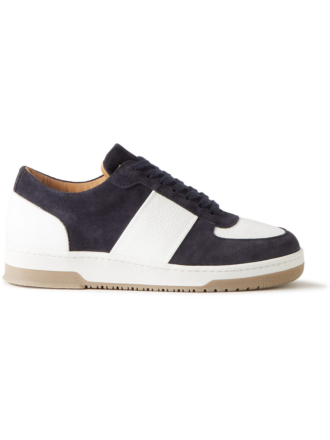 Mr P Atticus Suede And Pebble-grain Leather Trainers In Blue