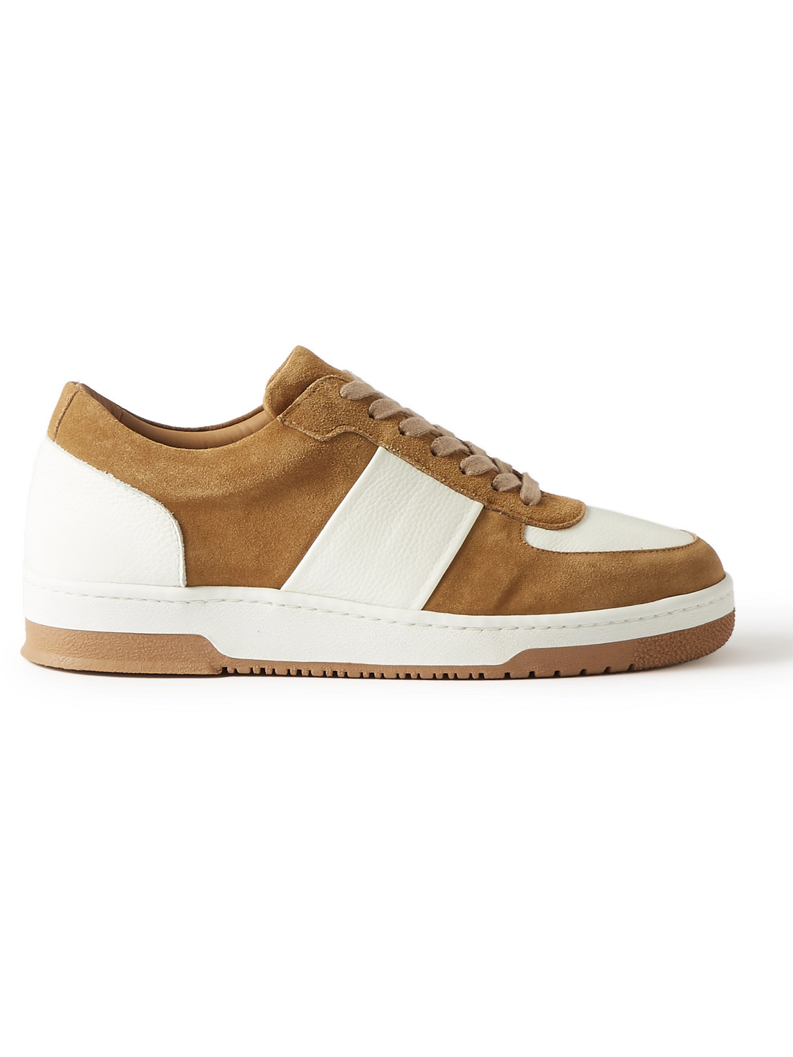 Mr P Atticus Suede And Pebble-grain Leather Trainers In Brown
