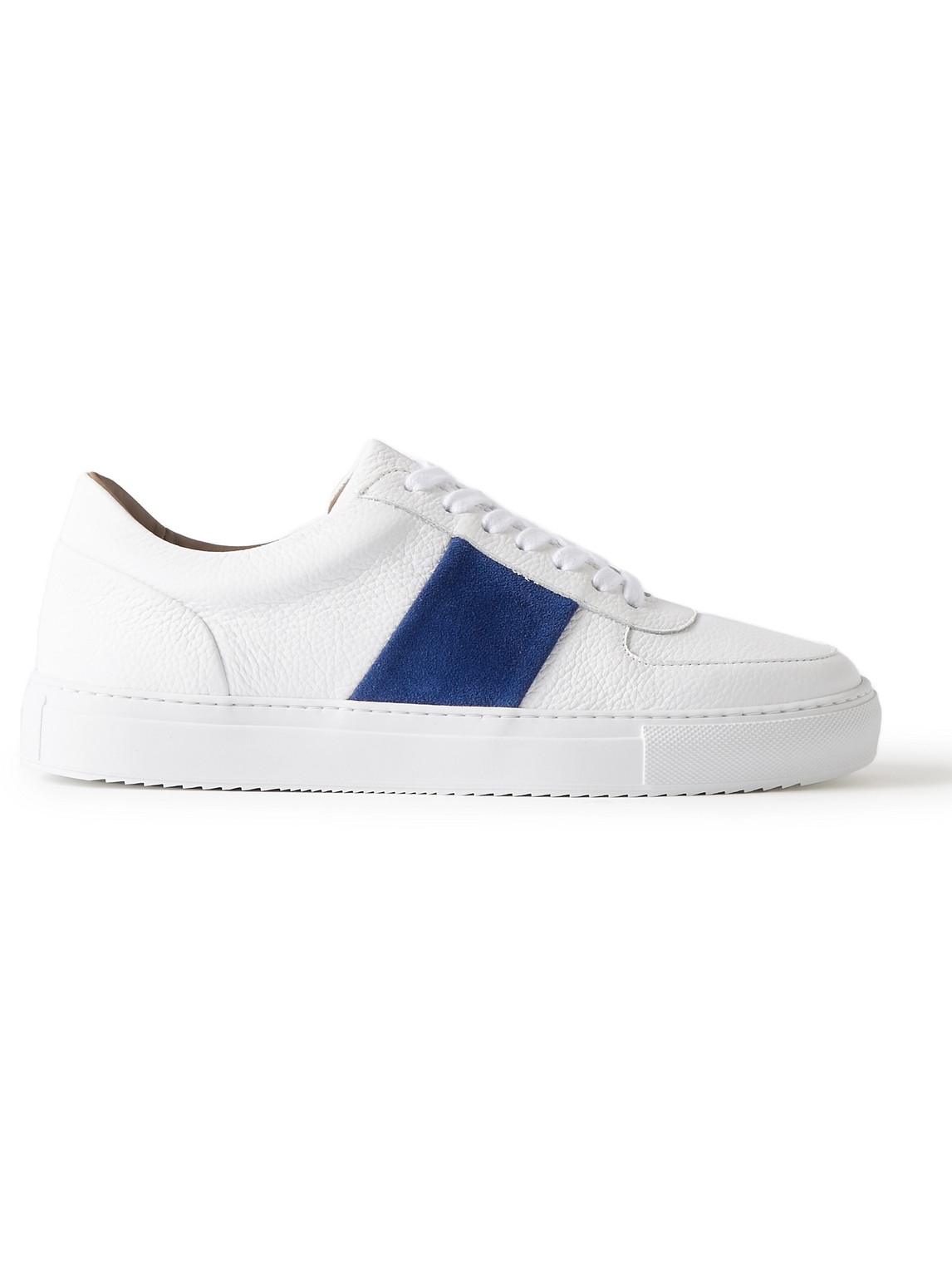 Mr P Larry Pebble-grain Leather And Suede Sneakers In White
