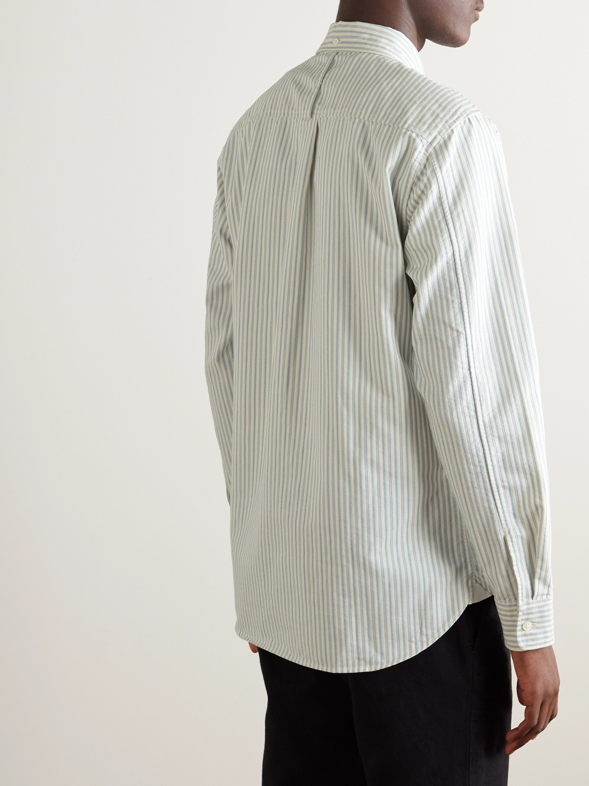 Shop Mr P Button-down Collar Striped Organic Cotton Oxford Shirt In Blue
