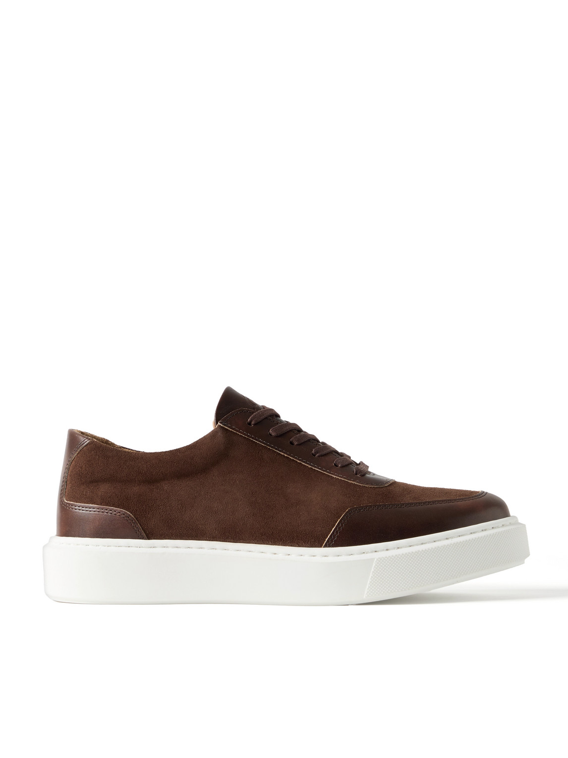 George Cleverley The Ross Leather-trimmed Suede Sneakers In Brown