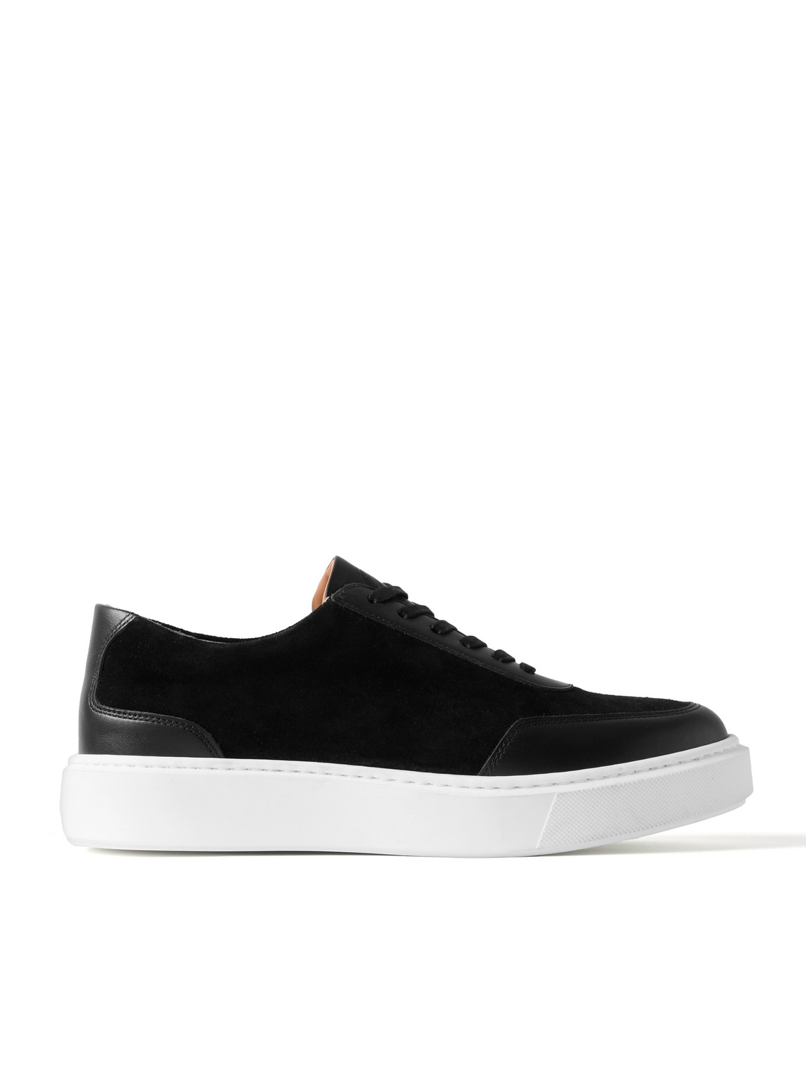 George Cleverley The Ross Leather-trimmed Suede Sneakers In Black