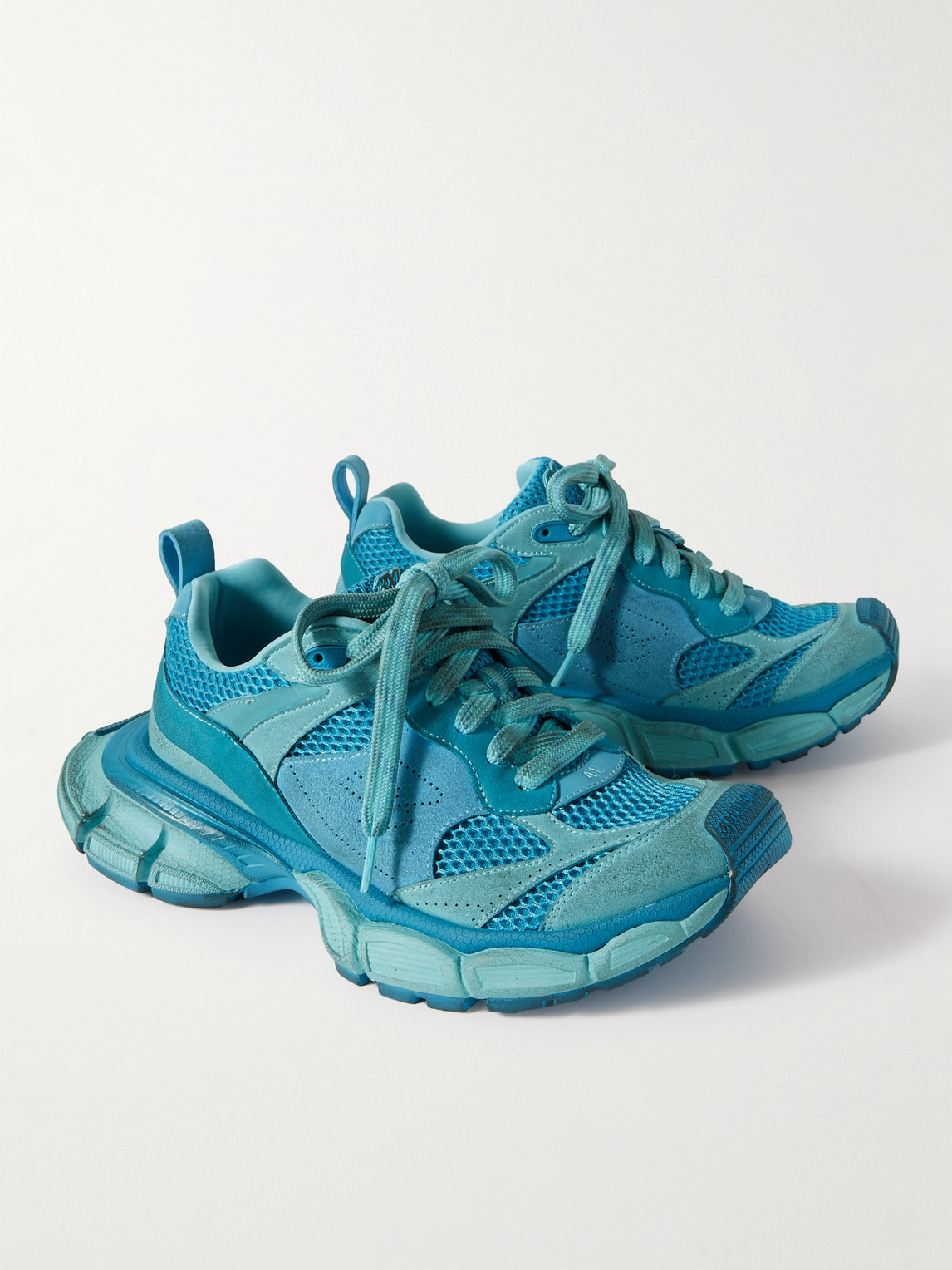 Shop Balenciaga 3xl Distressed Faux Suede And Mesh Sneakers In Blue