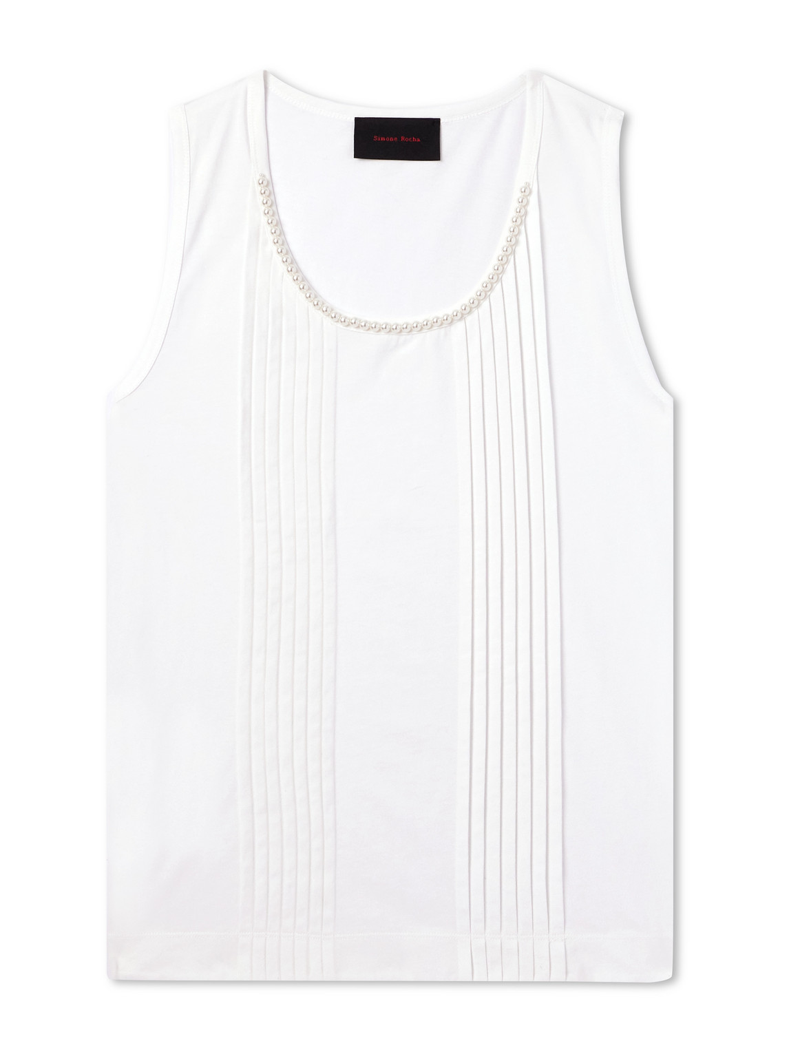 SIMONE ROCHA FAUX PEARL-EMBELLISHED PLEATED COTTON-JERSEY TANK TOP
