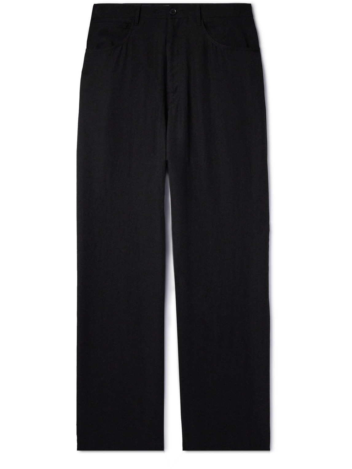 Balenciaga Velvet-finish Cotton Straight-leg Trousers In Black